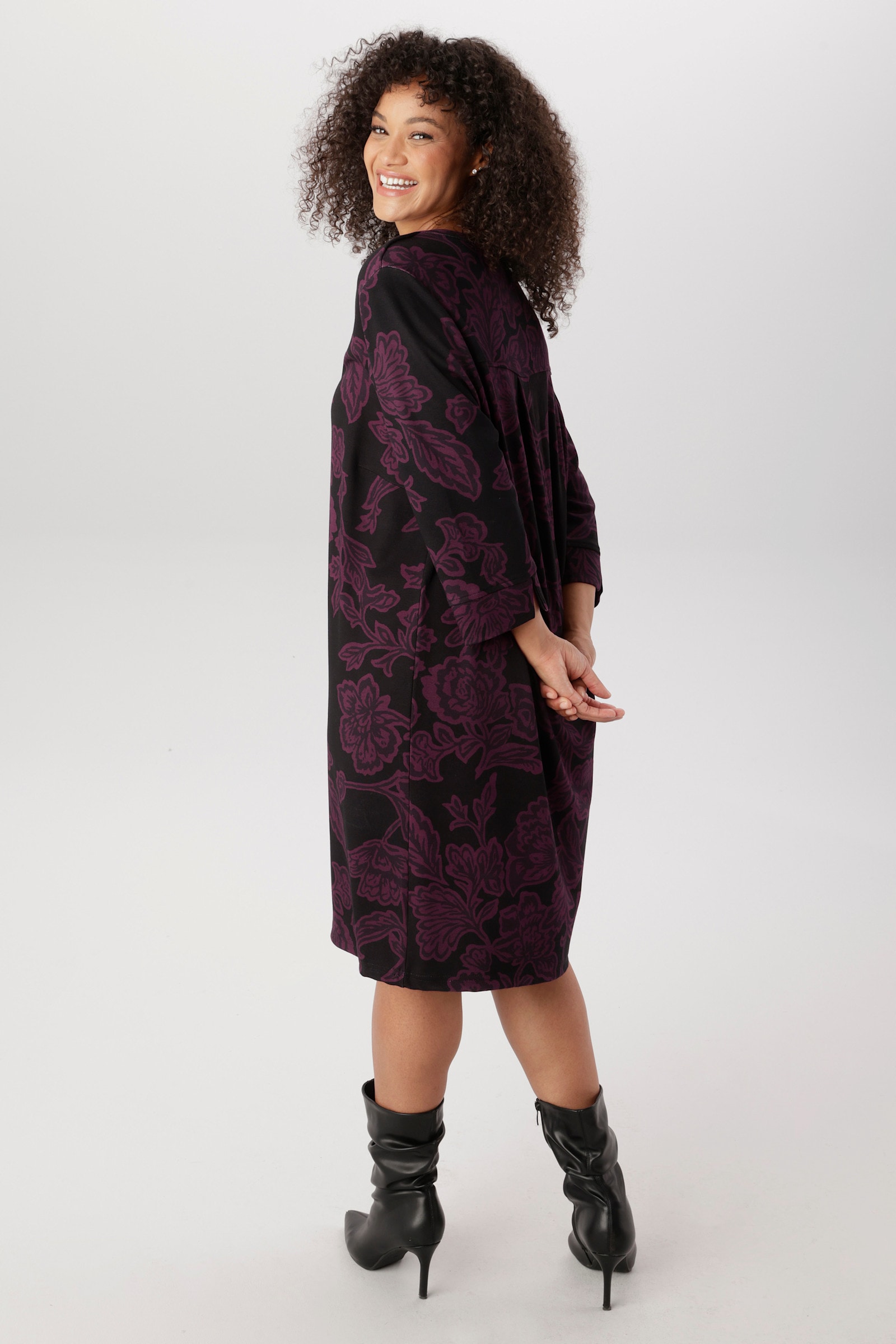 Aniston PLUS Jerseykleid - schwarz-bordeaux
