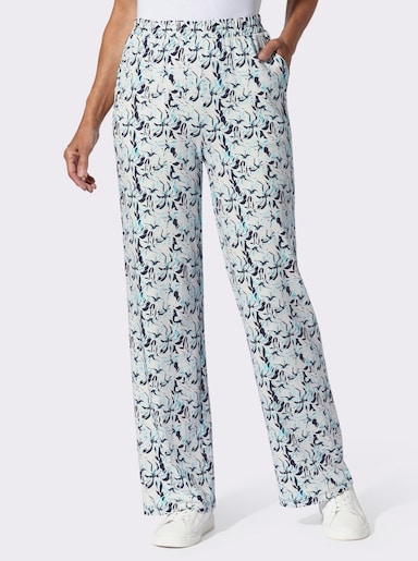 Freizeithose - ecru-marine-bedruckt