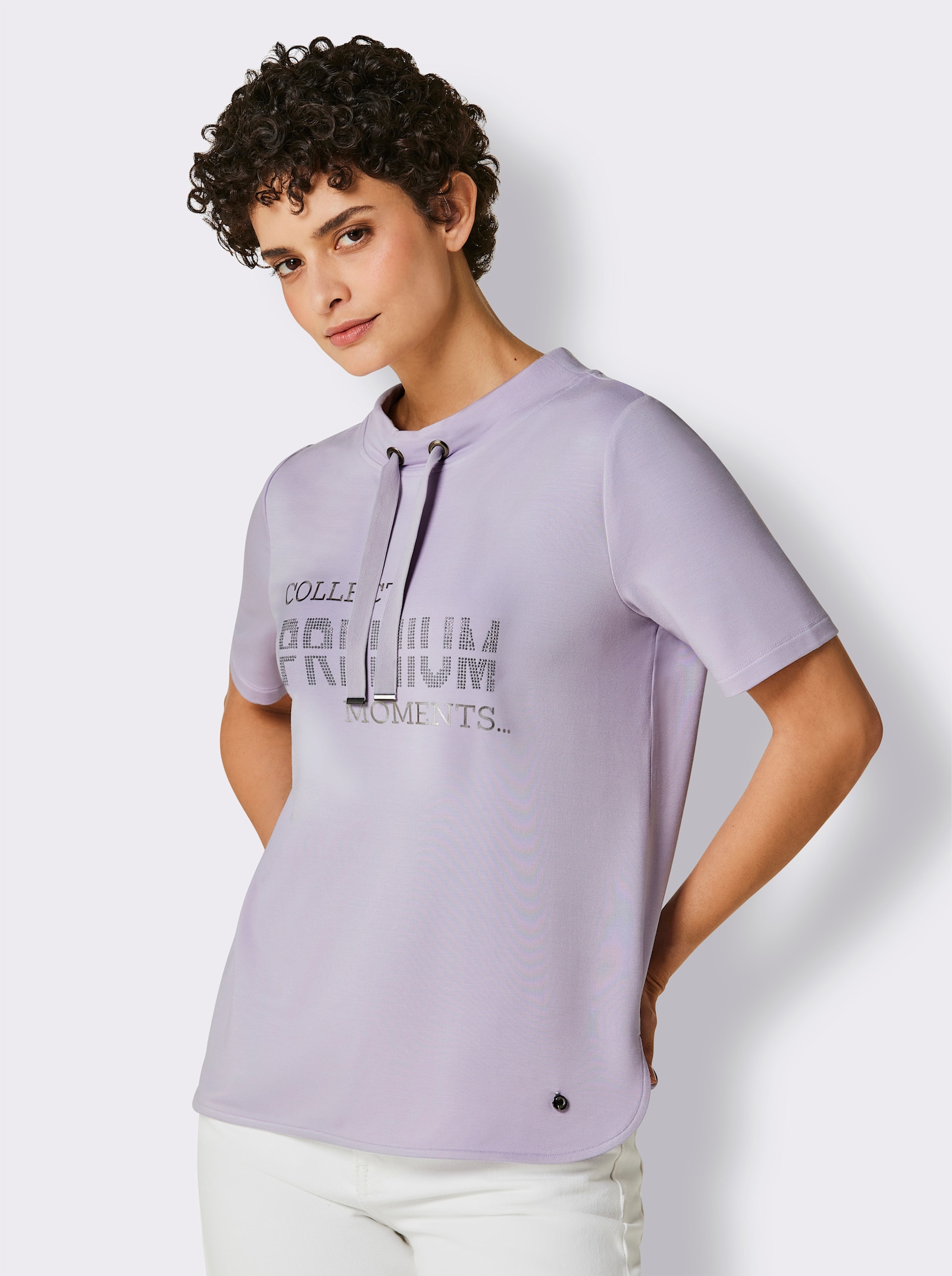 CREATION L PREMIUM Sweatshirt mit Folienprint und Glitzersteinchen - flieder