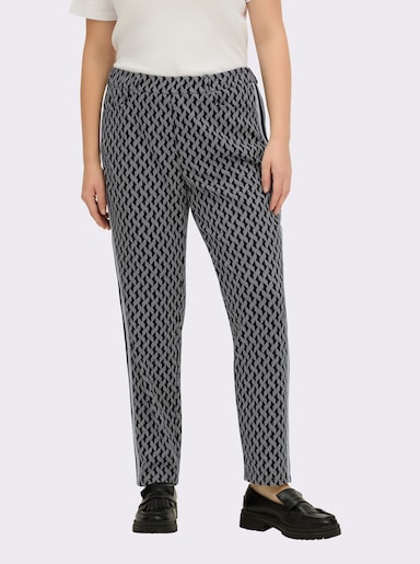 sheego Hose mit Jacquardmuster und Galonstreifen - schwarz-ecru-gemustert