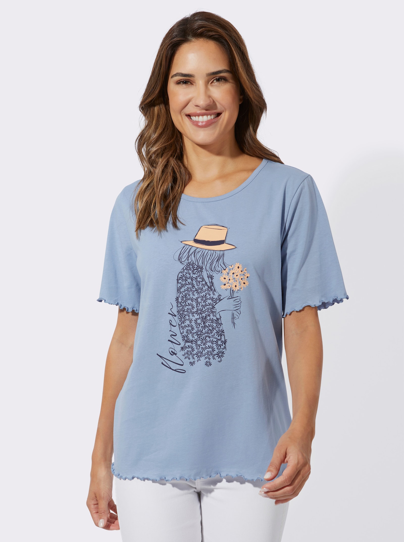 Kurzarmshirt mit Druck-Motiv - bleu-marine