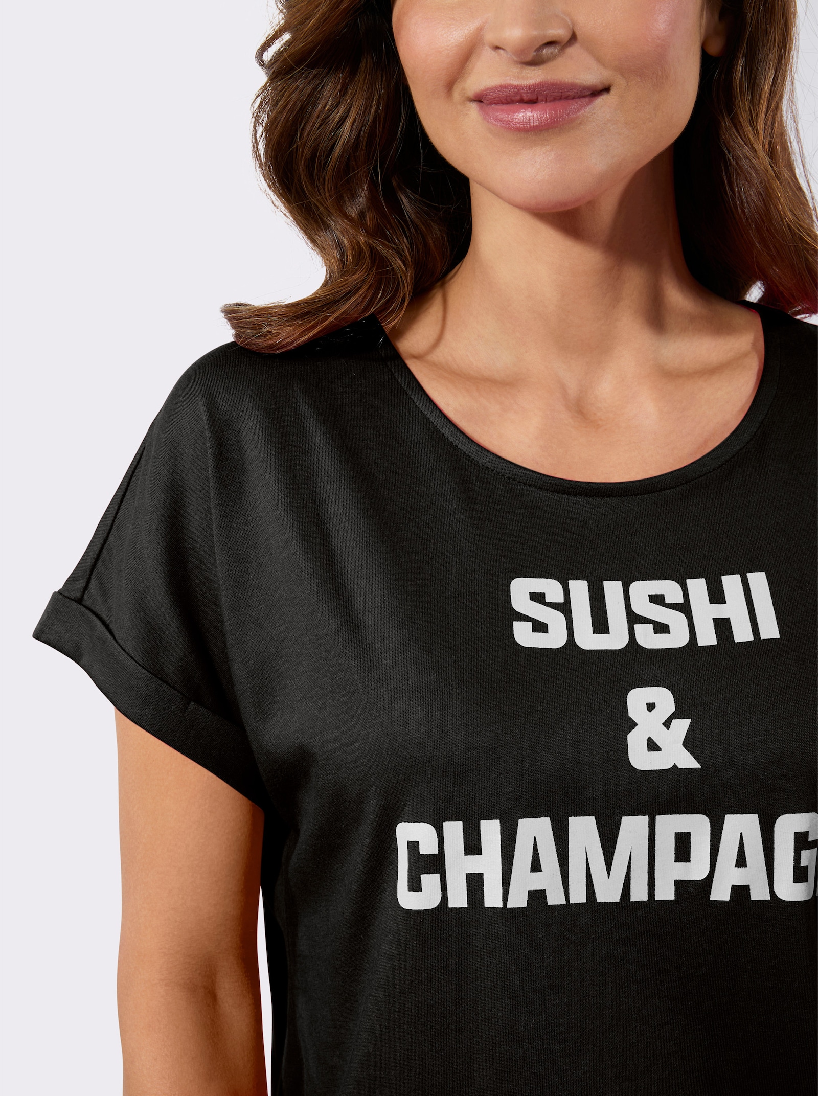 Rundhalsshirt mit Schriftzug - schwarz-weiß