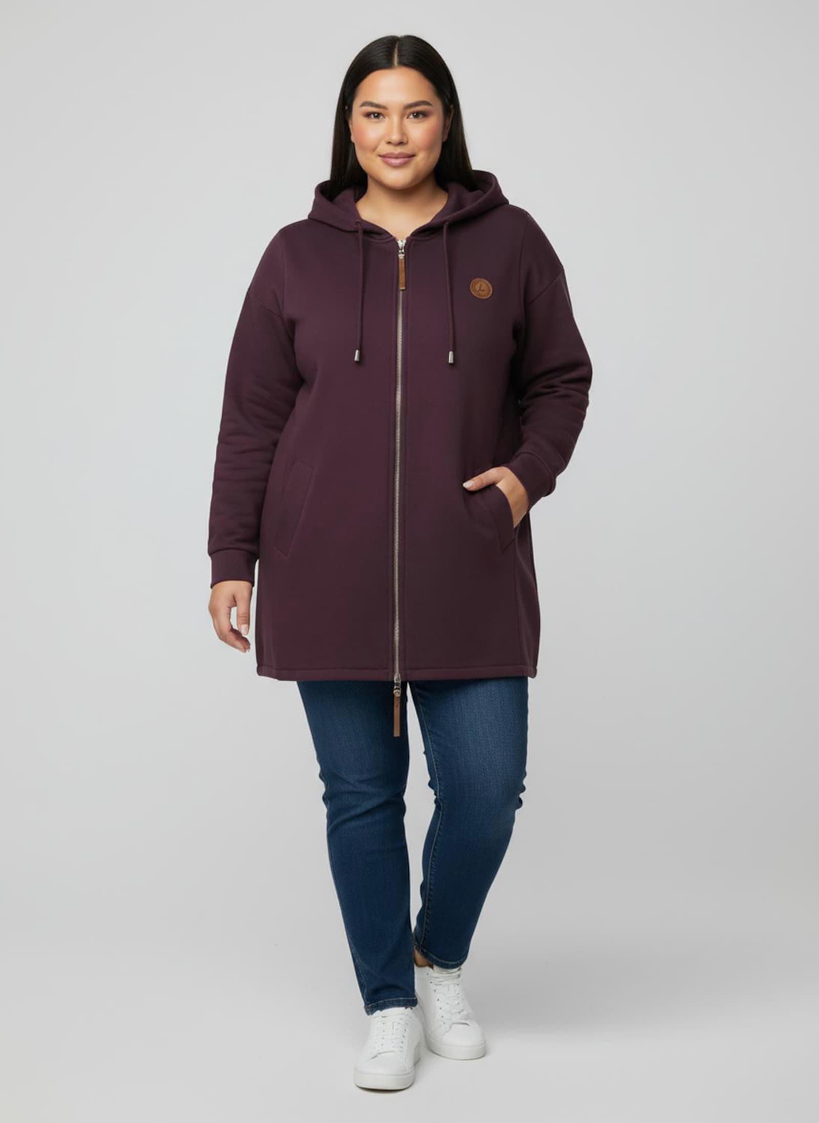 Sweatjacke mit 2-Wege-Reißverschluss - burgund