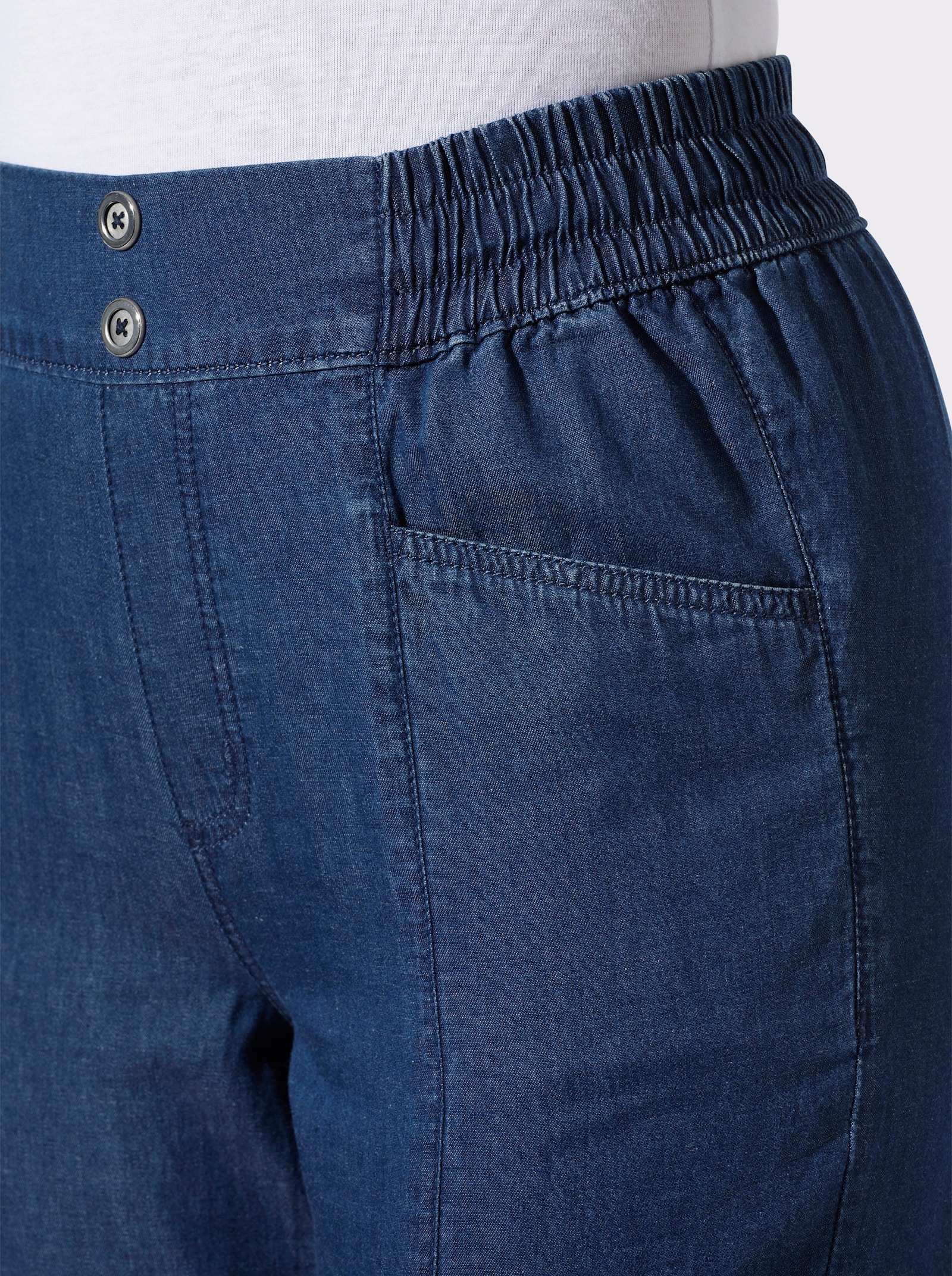 3/4-Jeans mit dekorativen Knöpfen - blue-stone-washed