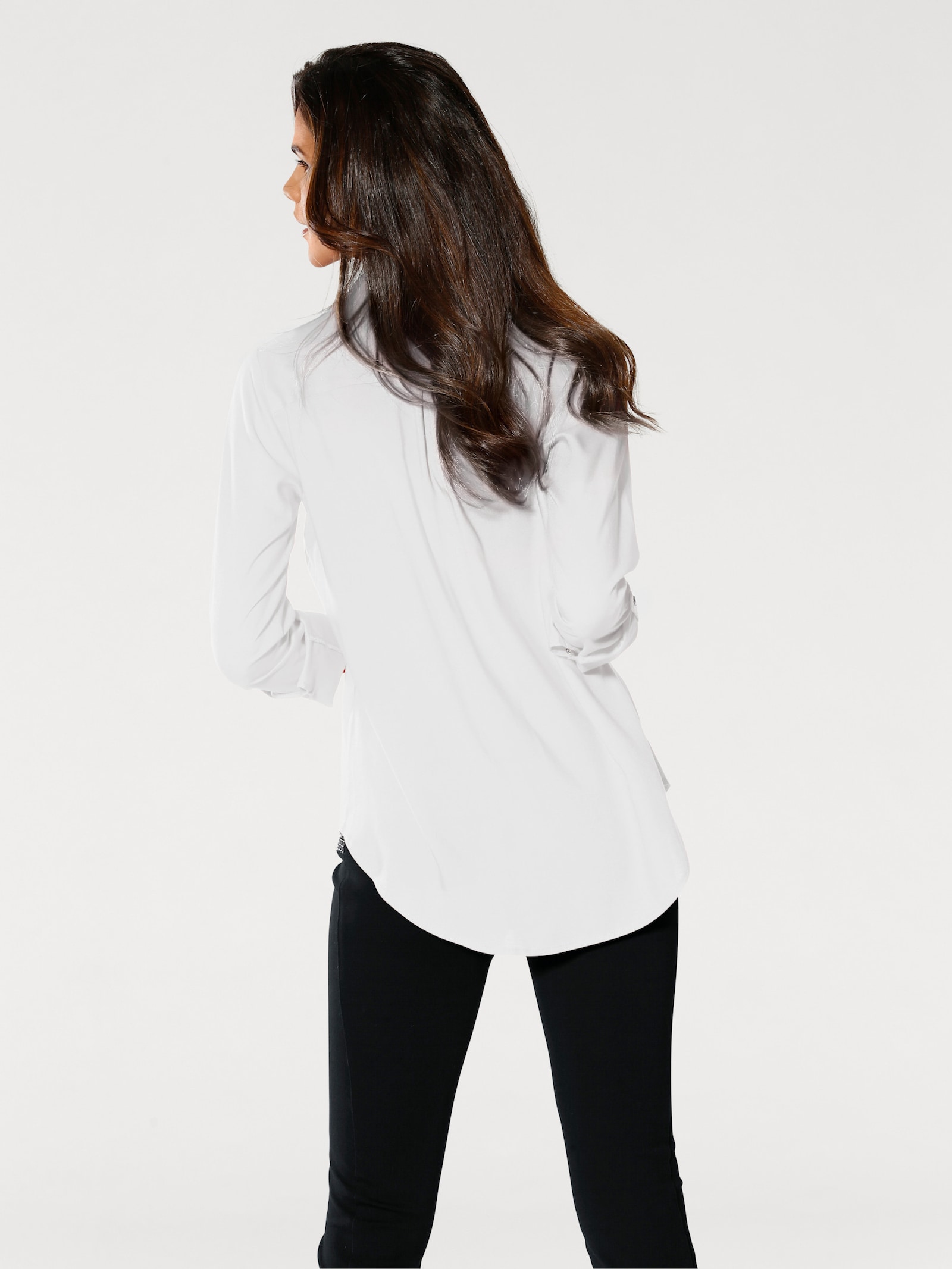 heine Langarm-Bluse mit Zierreißverschlüssen - weiß