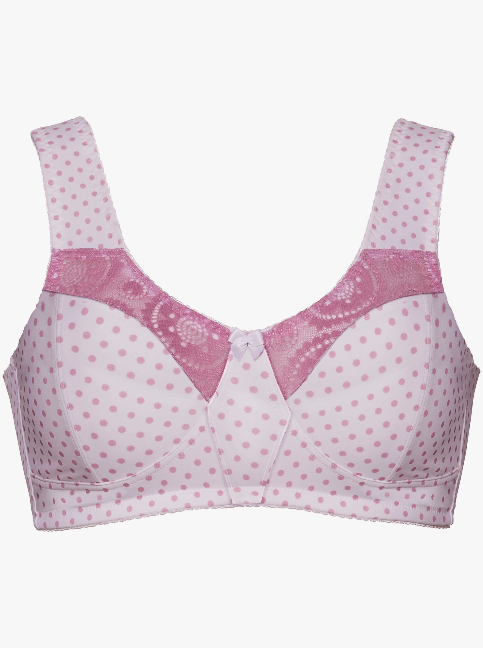 wäschepur Soutien-gorge confort sans armatures avec dentelle élastique - gris à pois + rose à pois