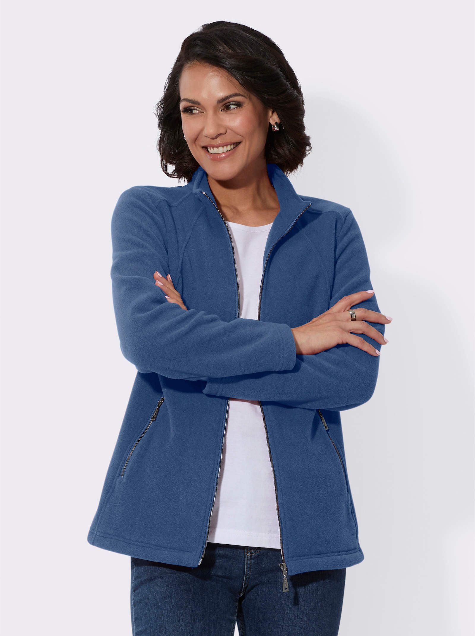 Fleecejacke mit Reißverschluss-Taschen - jeansblau