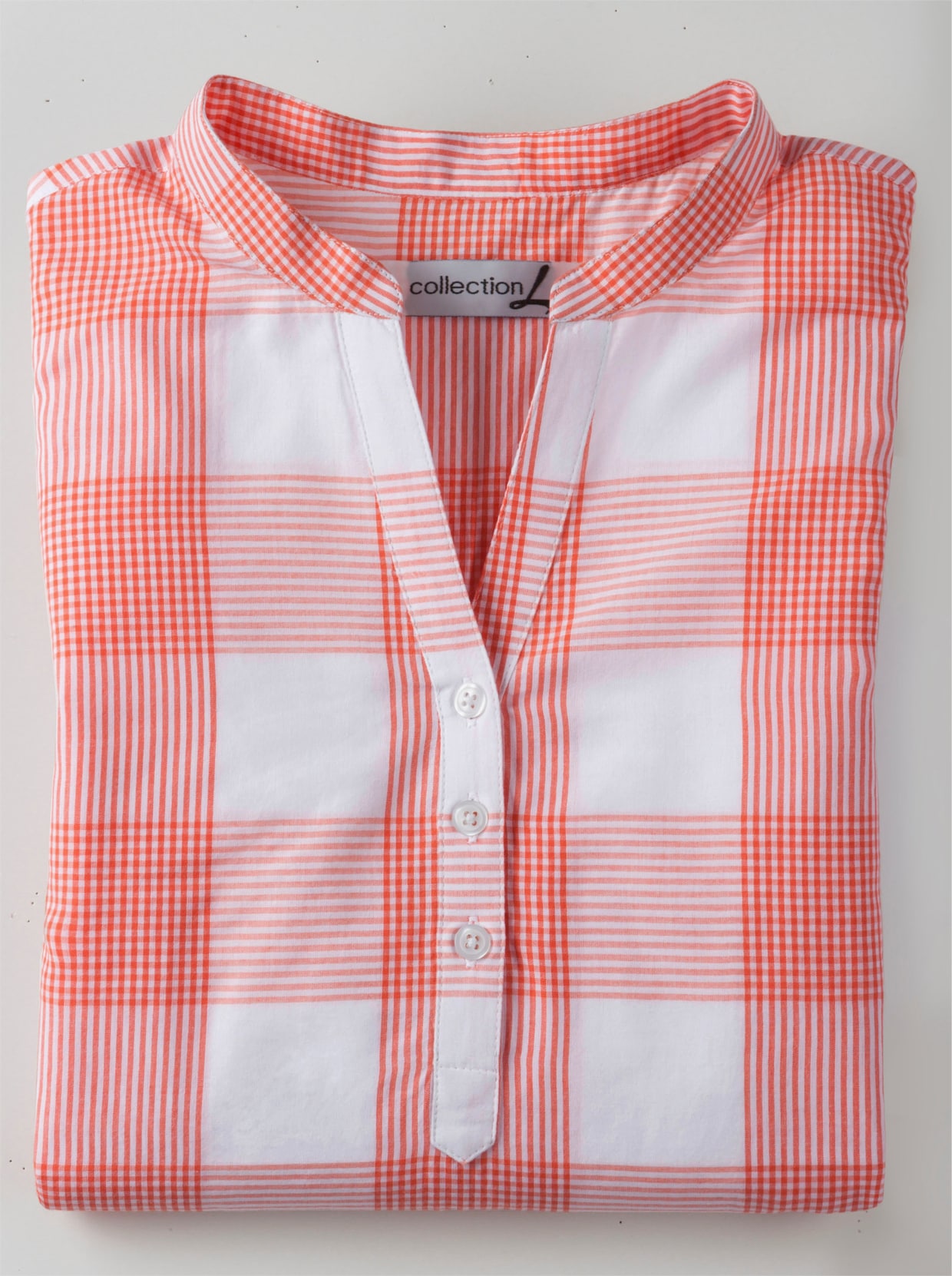 Katoenen blouse - zalm/wit geruit