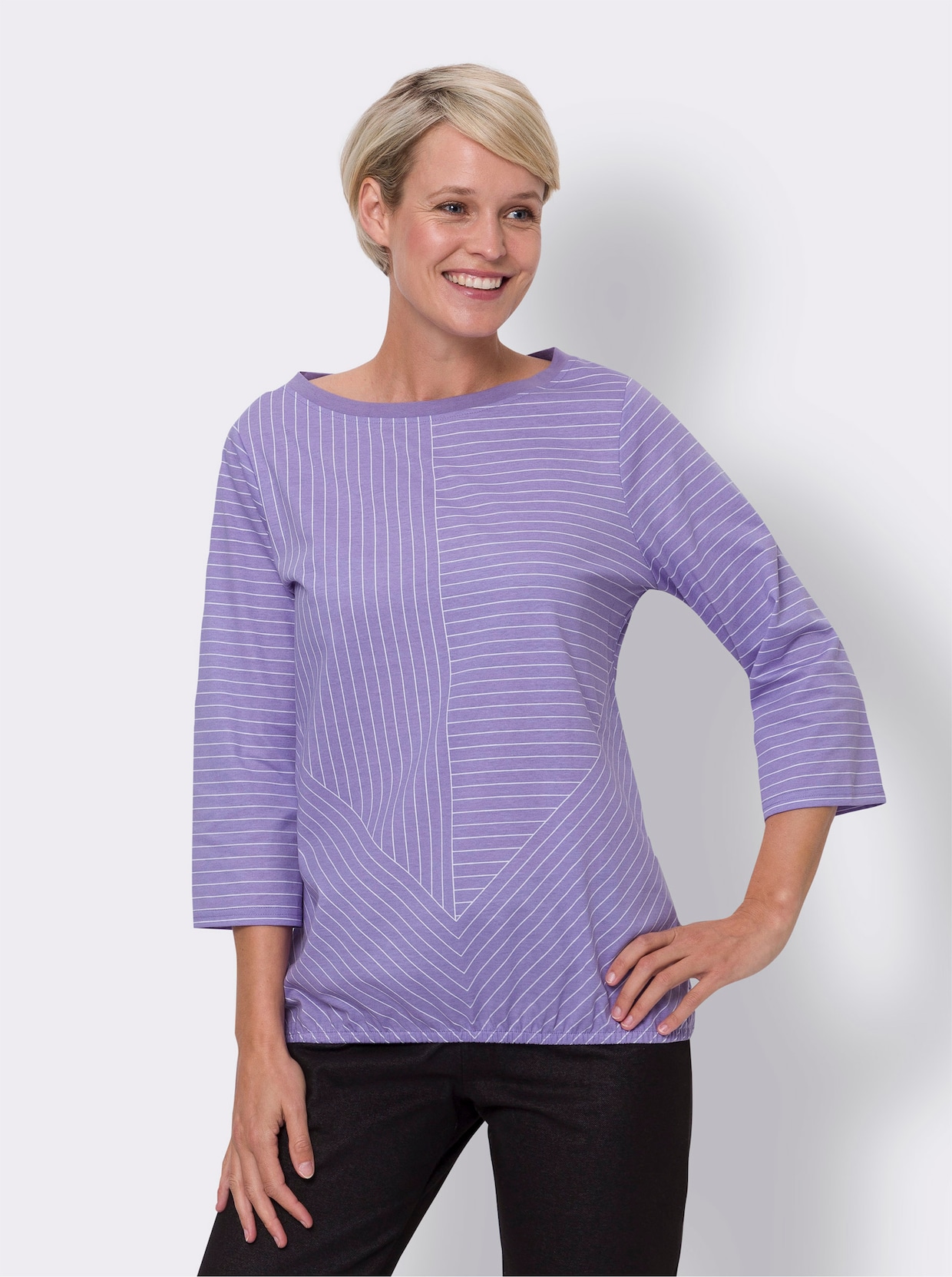 Shirt met 3/4-mouw - lavendel-wit bedrukt
