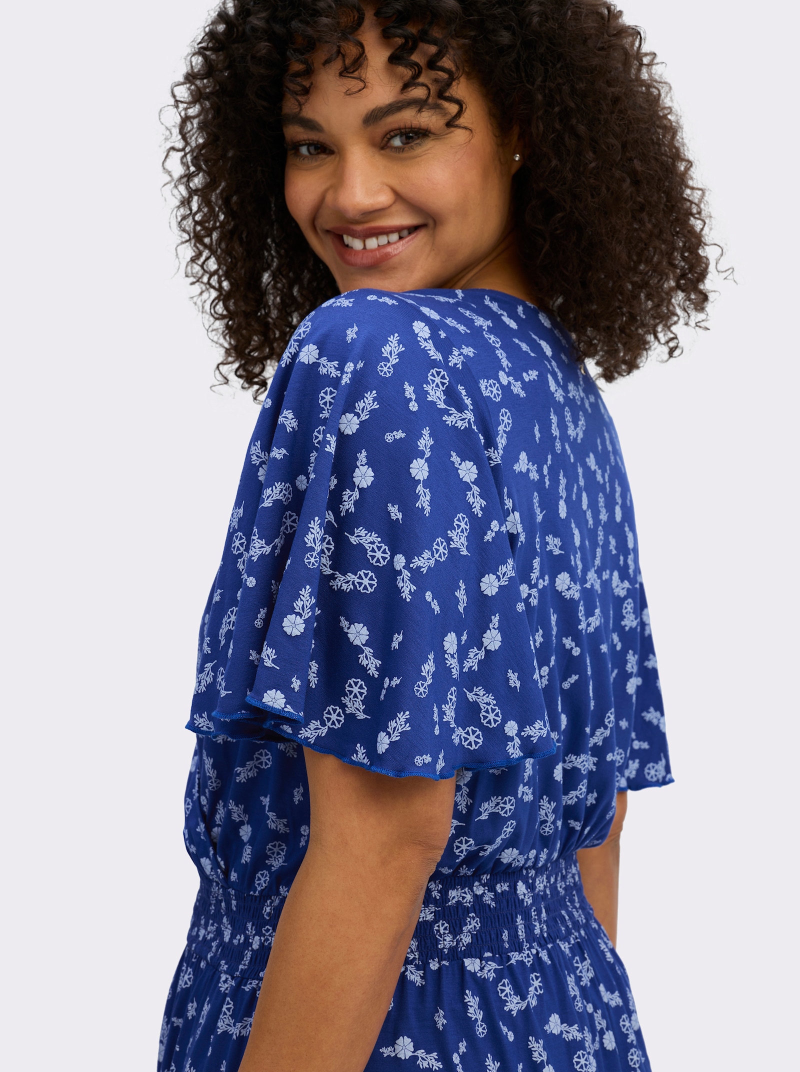 sheego Jerseykleid mit Flügelärmeln - royalblau-hellblau-bedruckt