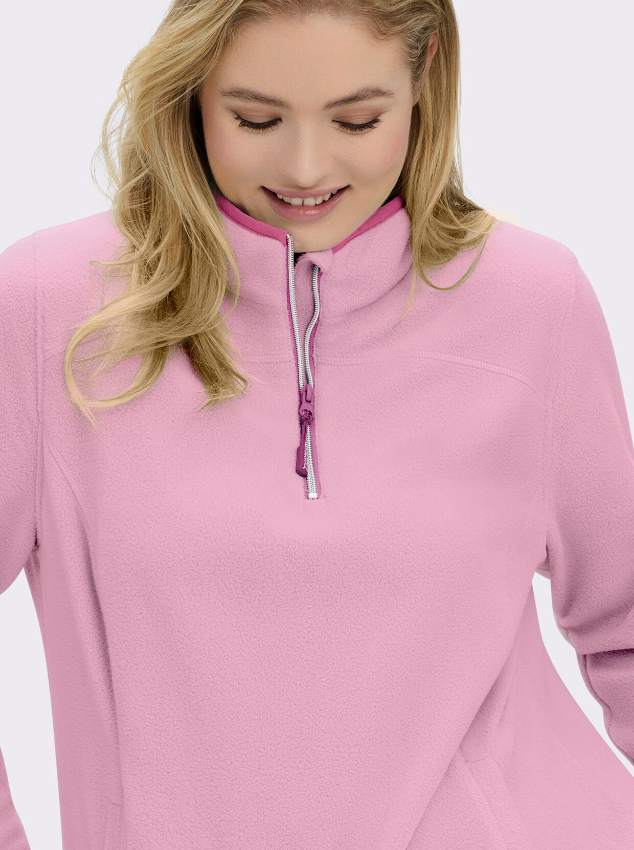 Fleeceshirt mit Stehkragen und Reißverschluss - rosé