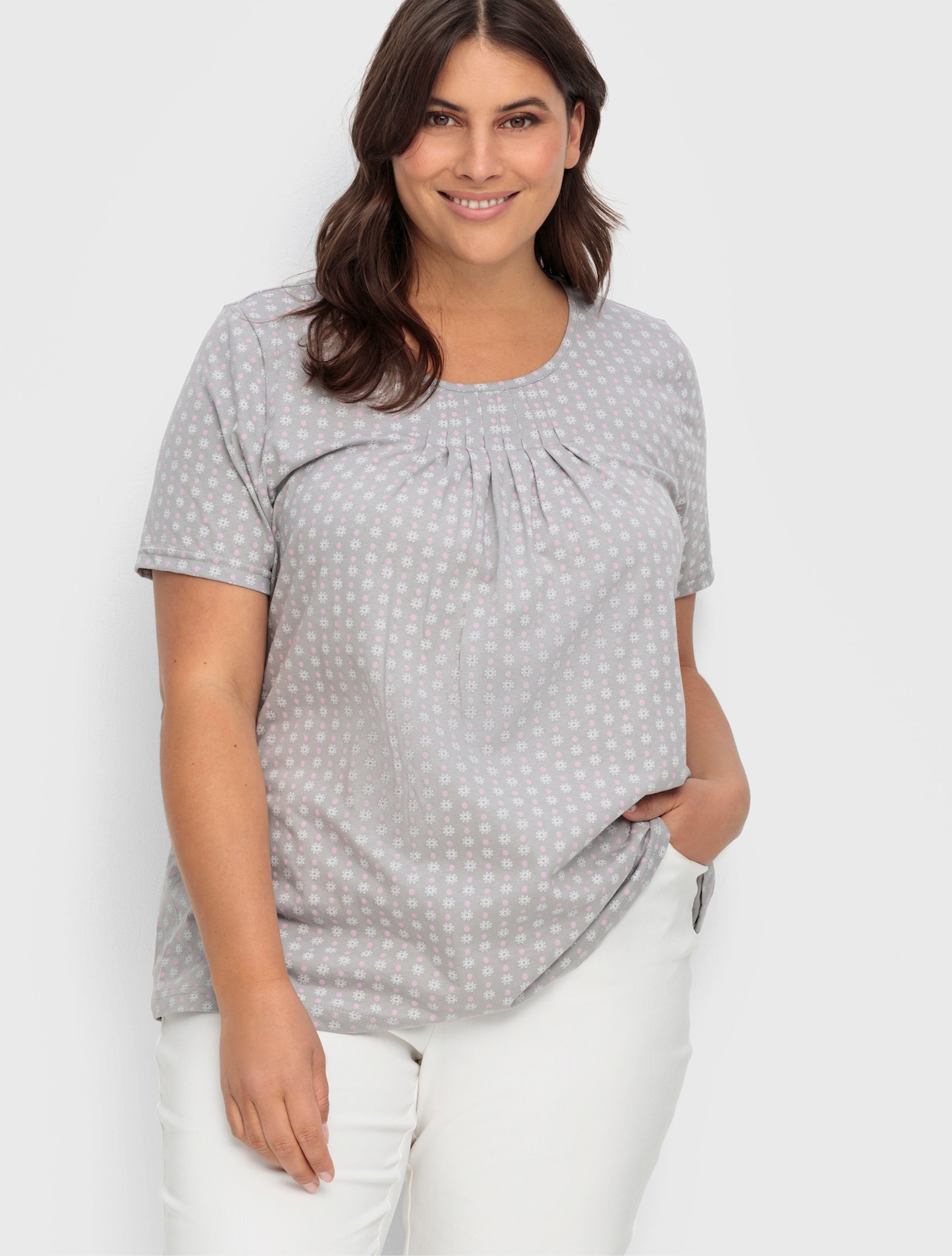 Kurzarmshirt - steingrau-gemustert