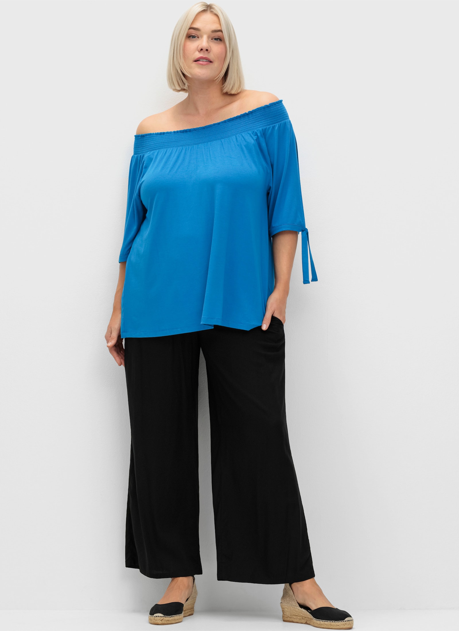 sheego Carmenshirt mit geschlitzten Ärmeln - kobaltblau