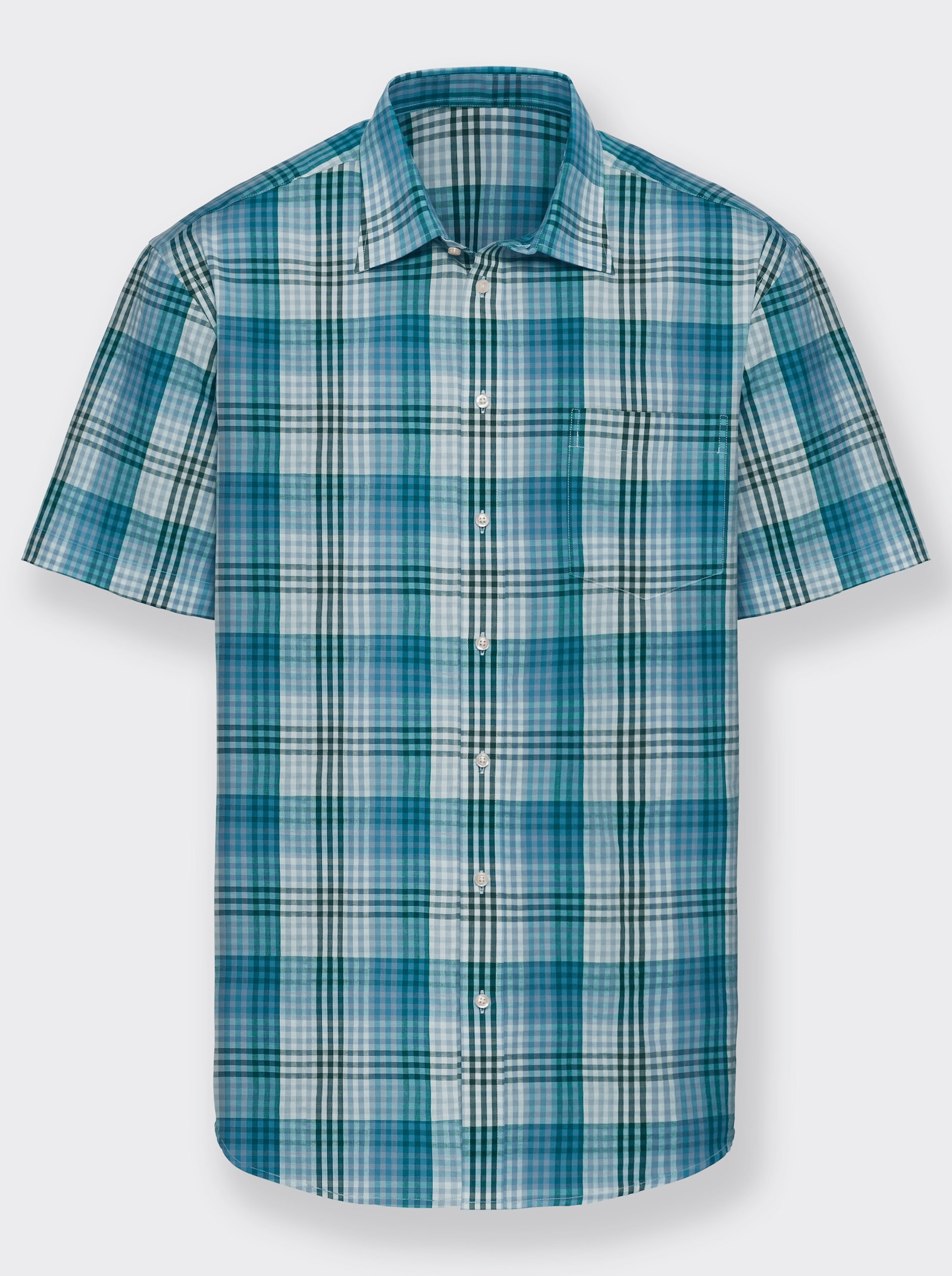 Catamaran Kurzarm-Hemd - petrol-kariert