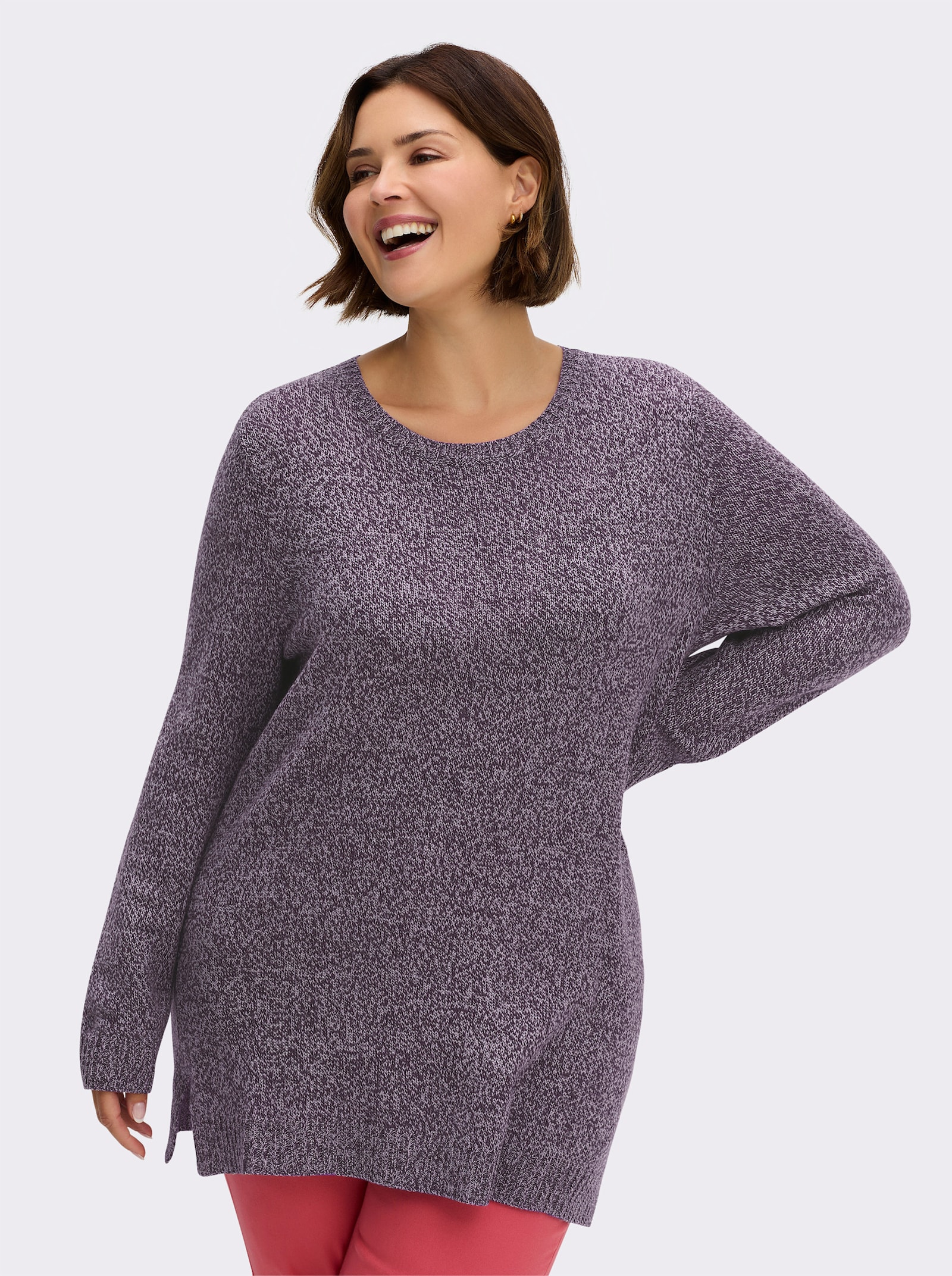 Longpullover aus Melange-Garn - aubergine-meliert