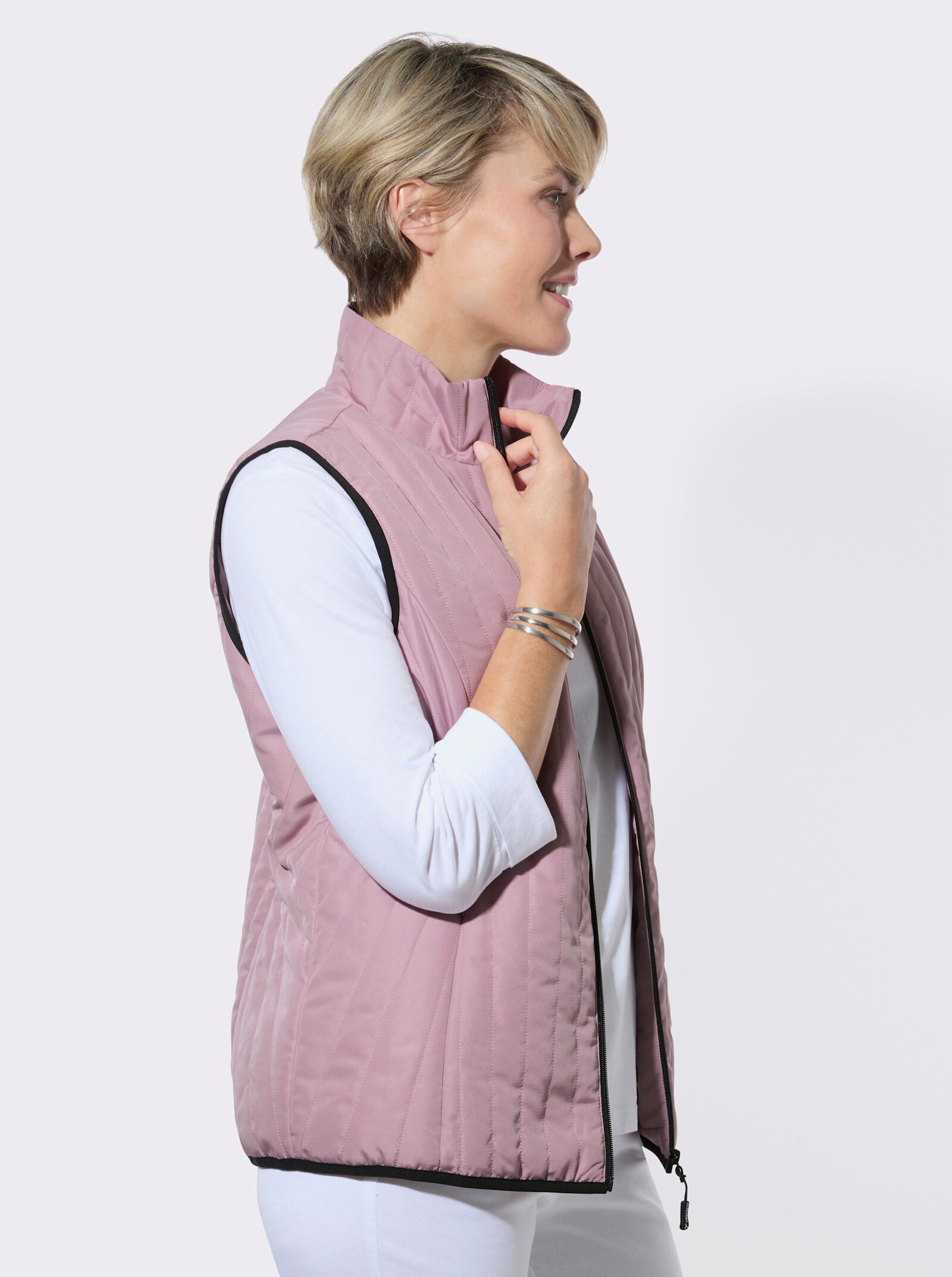 Steppweste mit Kontrastpaspelierung - mauve