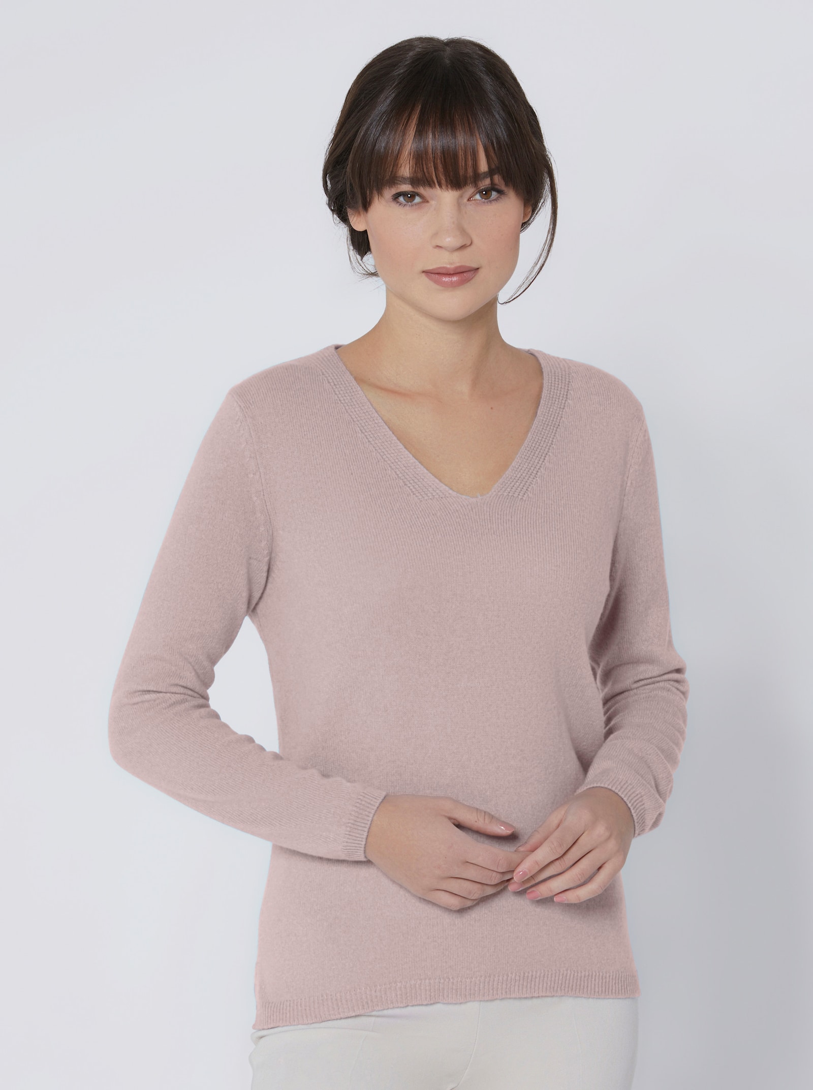 CREATION L PREMIUM Kaschmirpullover mit V-Ausschnitt - rosé-meliert
