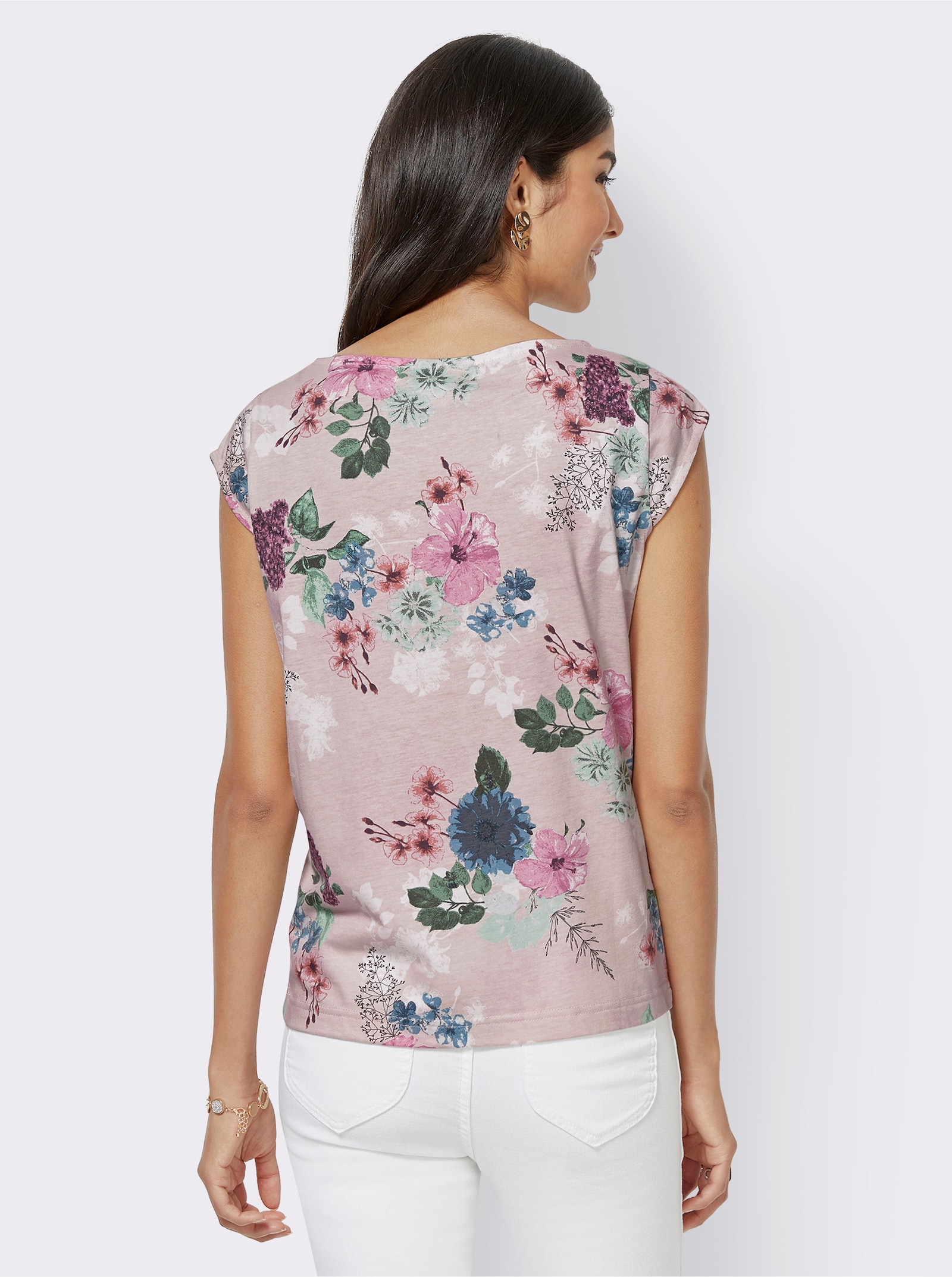 Print-Shirt mit weitem Rundhals-Ausschnitt - rosé-bedruckt