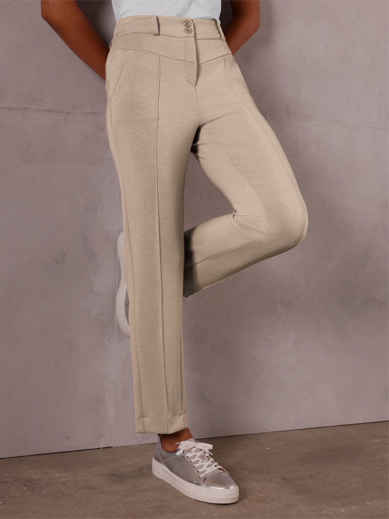 CREATION L PREMIUM Jerseyhose mit Biesen - beige