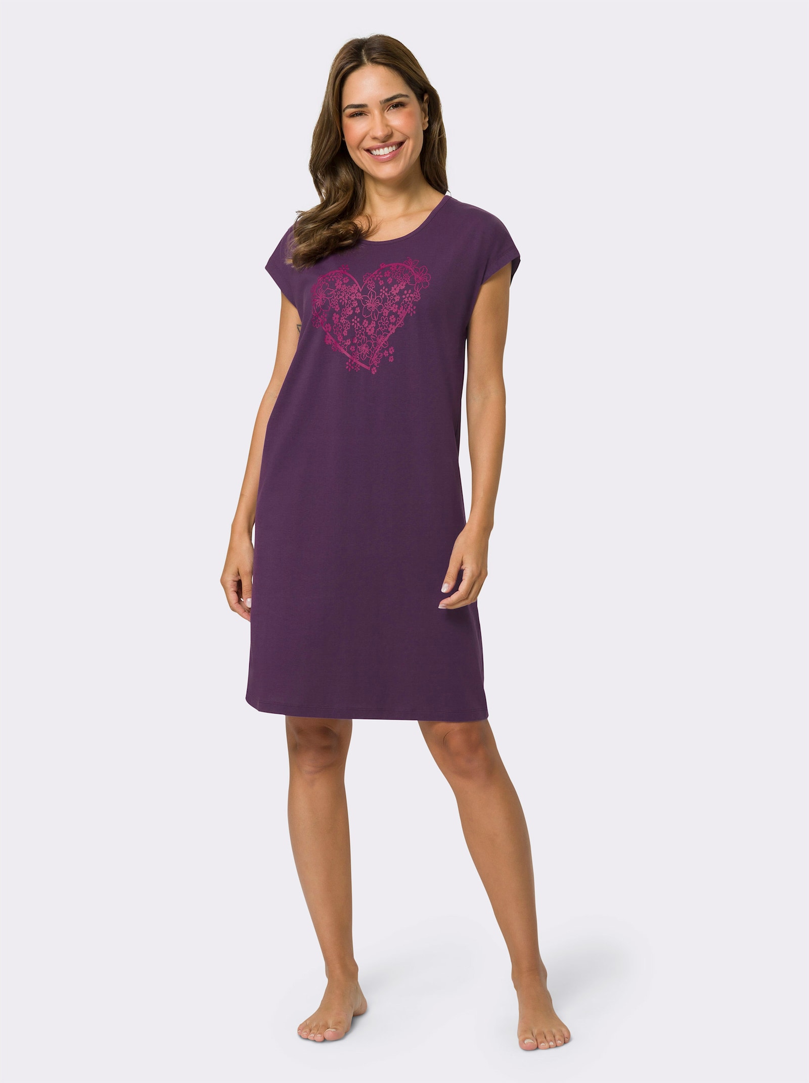 Nachthemd met op dessin geplaatst hartmotief - druif