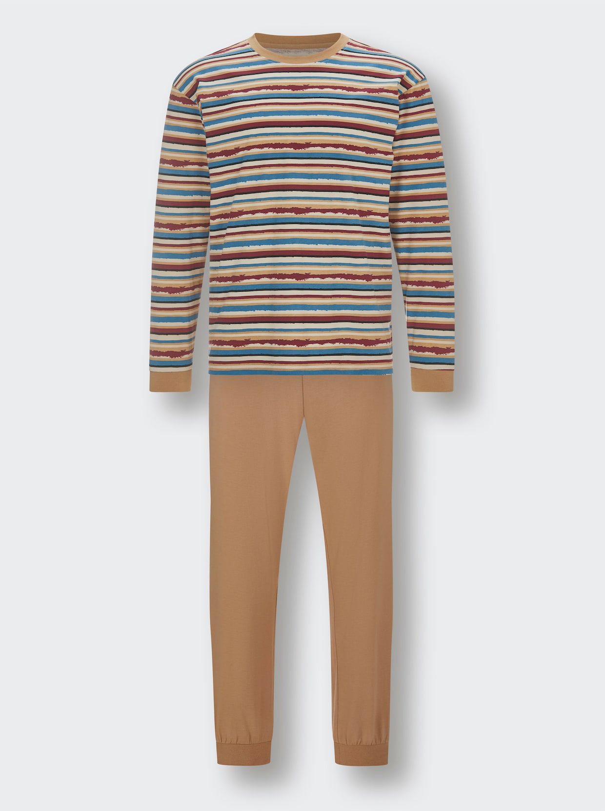 wäschepur men Pyjama - camel-donkerrood-bedrukt