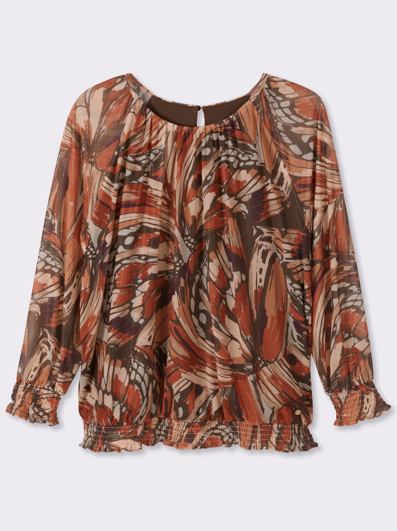 sheego Shirt aus Mesh, mit Schmetterlingsprint - schoko-sand-bedruckt