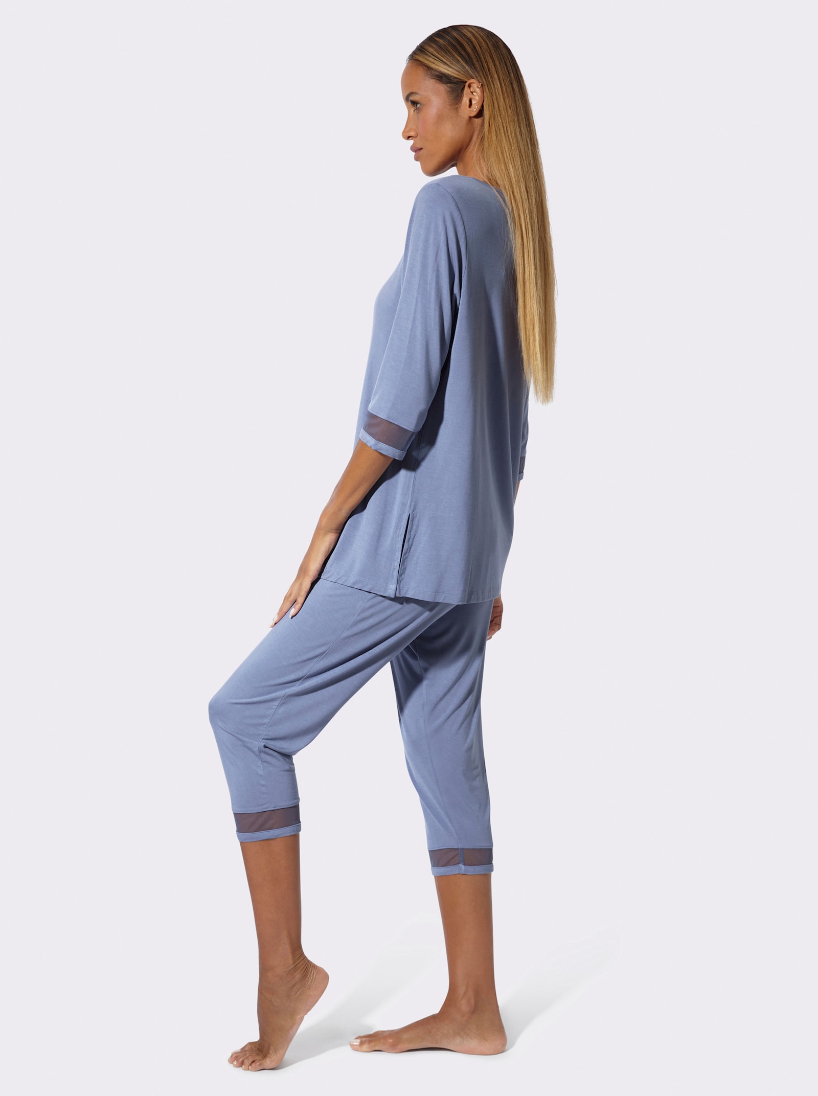 wäschepur Schlafanzug mit Mesh-Einsätzen - taubenblau