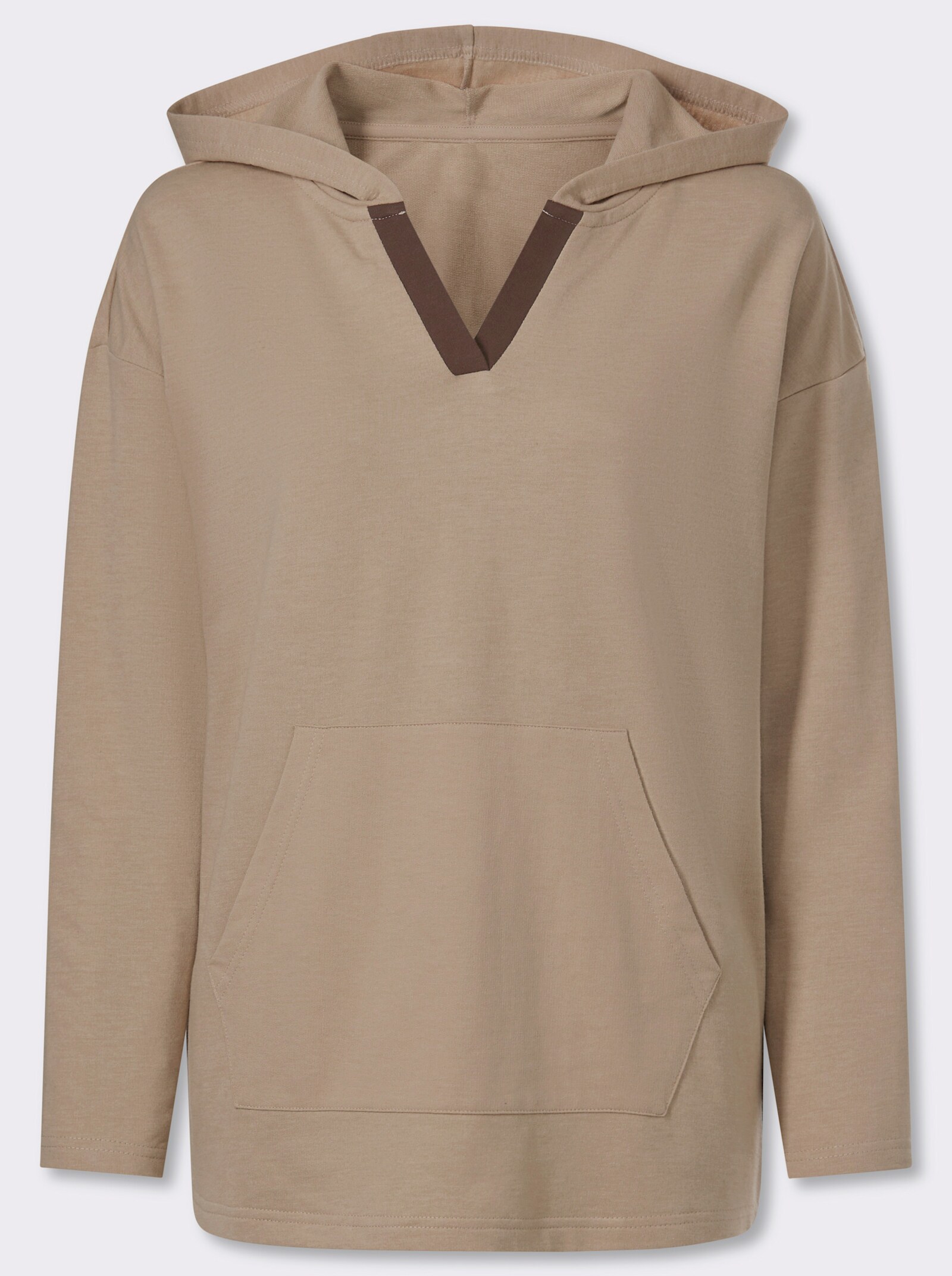 Kapuzensweatshirt mit Kontrast-Streifen - beige-schoko