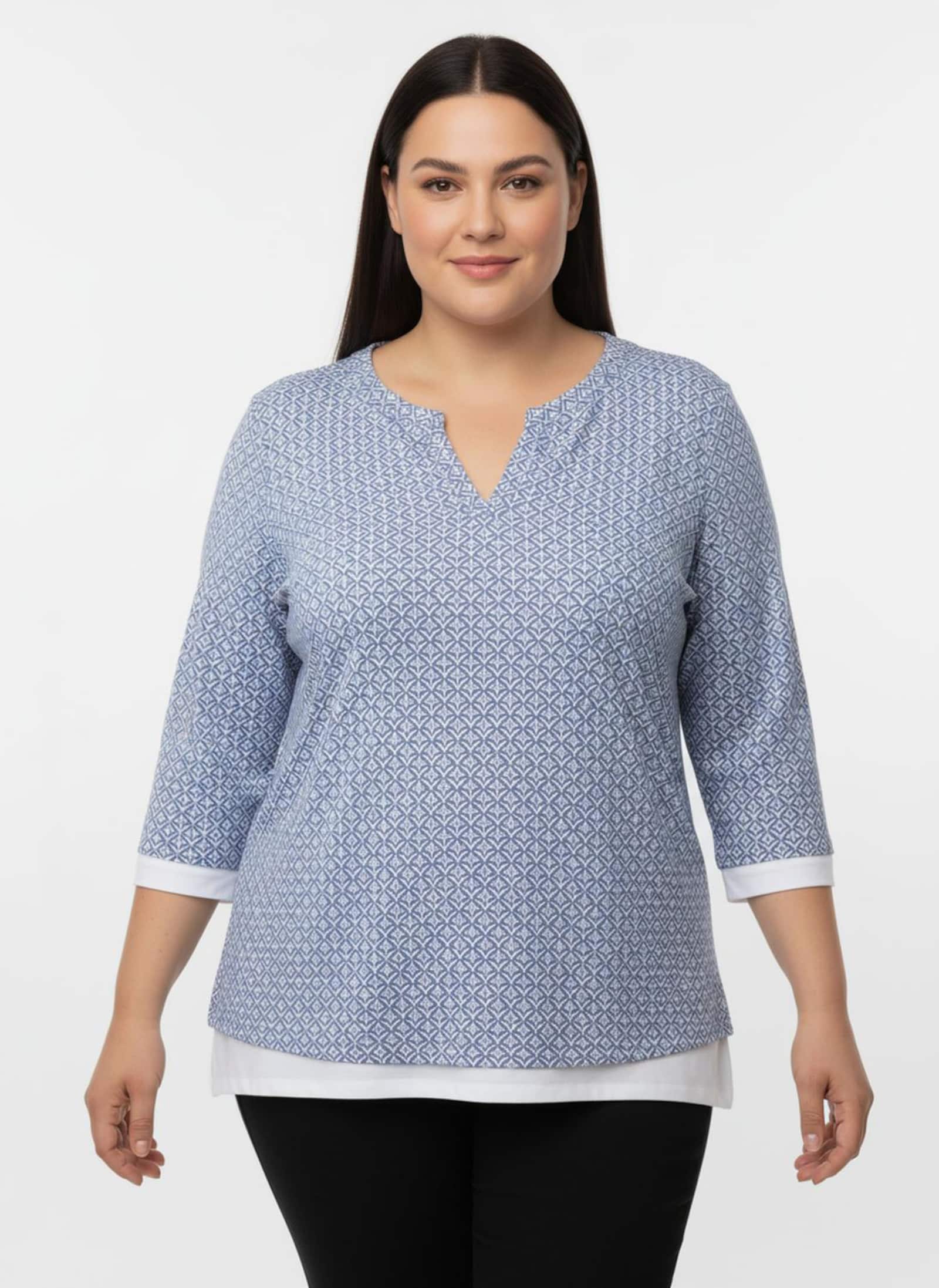 Schlupfbluse mit Minimal-Muster, Viskose - bleu-gemustert