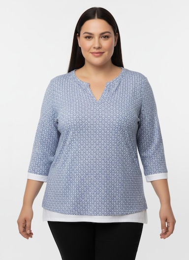 Schlupfbluse mit Minimal-Muster, Viskose - bleu-gemustert