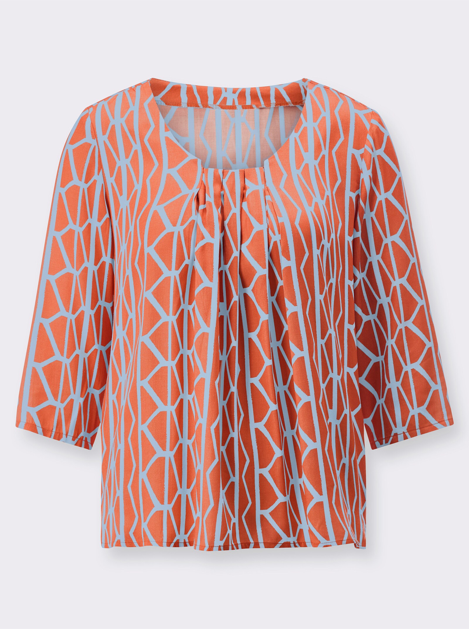  Druckbluse mit geometrischem Druck - papaya-hellblau-gemustert