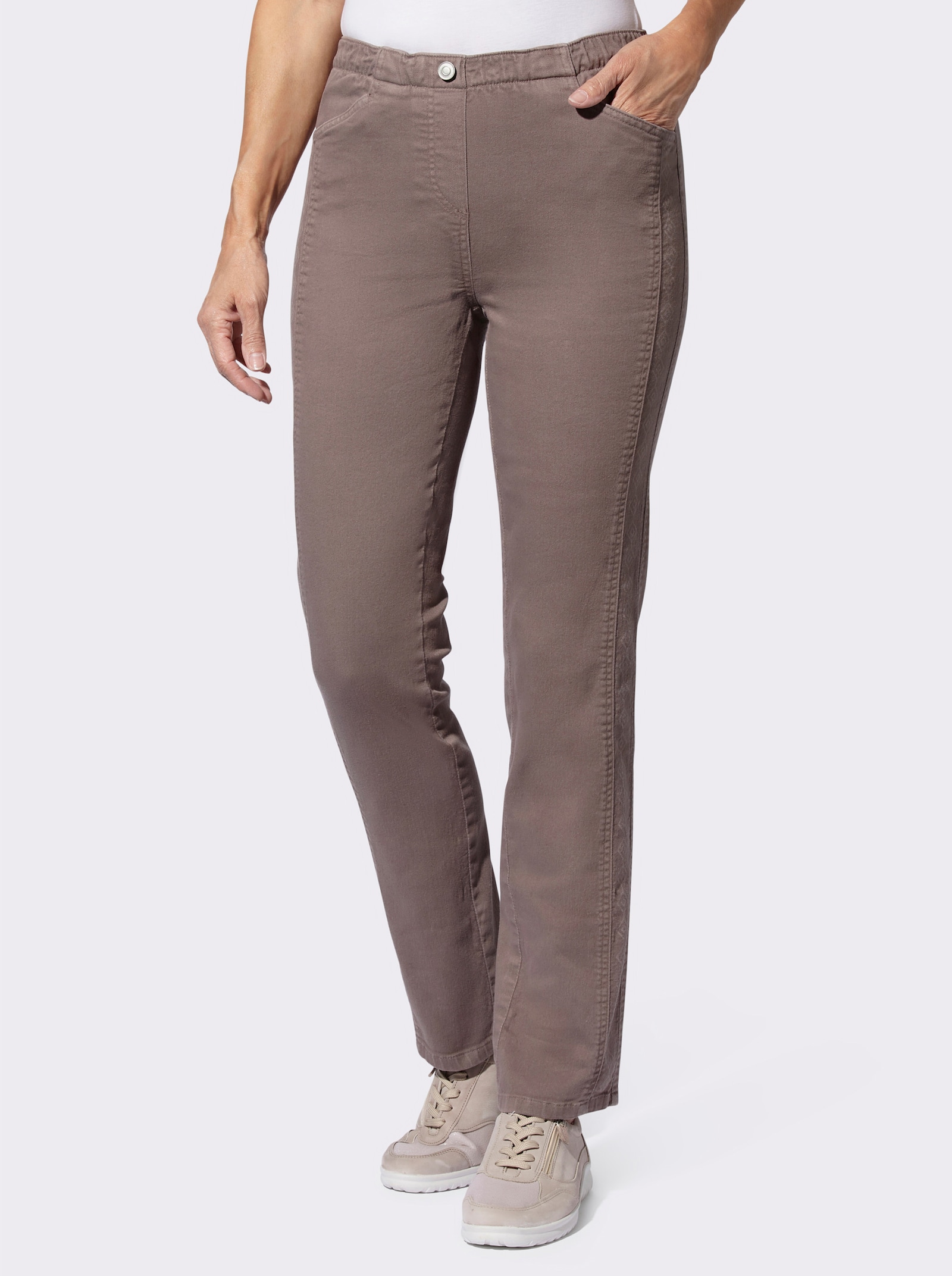 Jeans mit Reissverschluss-Blende - dunkeltaupe