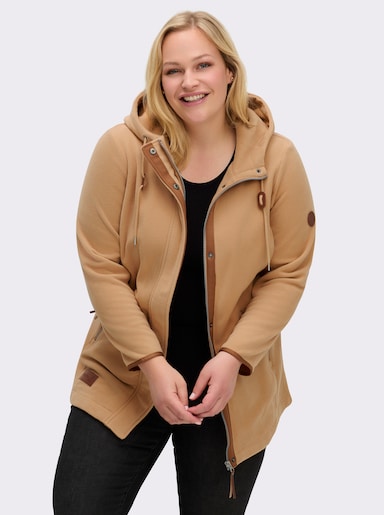 Kapuzenfleecejacke mit verdecktem Reißverschluss - camel