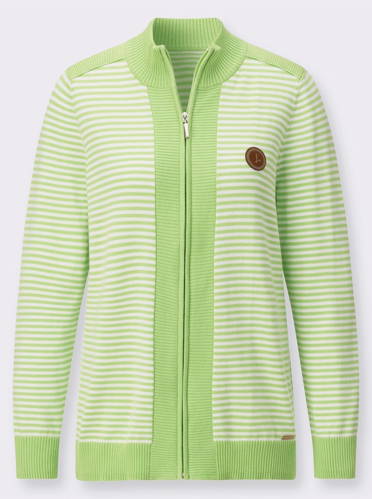 Strickjacke - reseda-weiß-geringelt