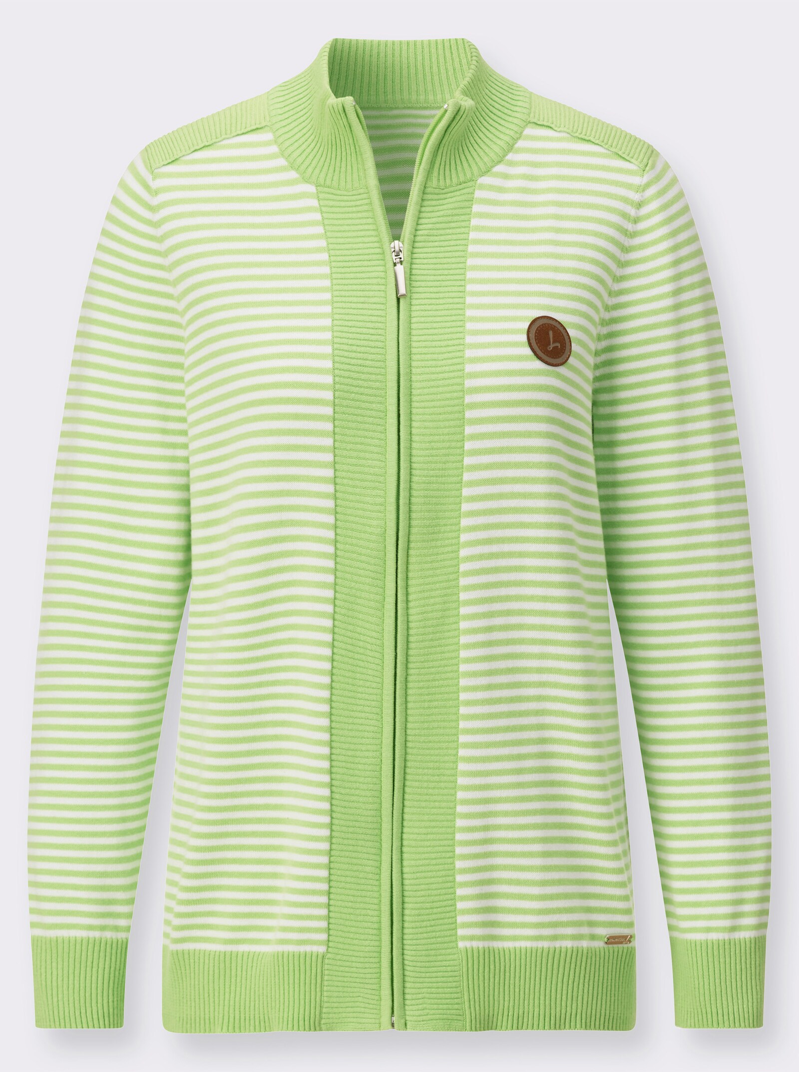 Strickjacke mit gerippten Einsätzen - reseda-weiß-geringelt