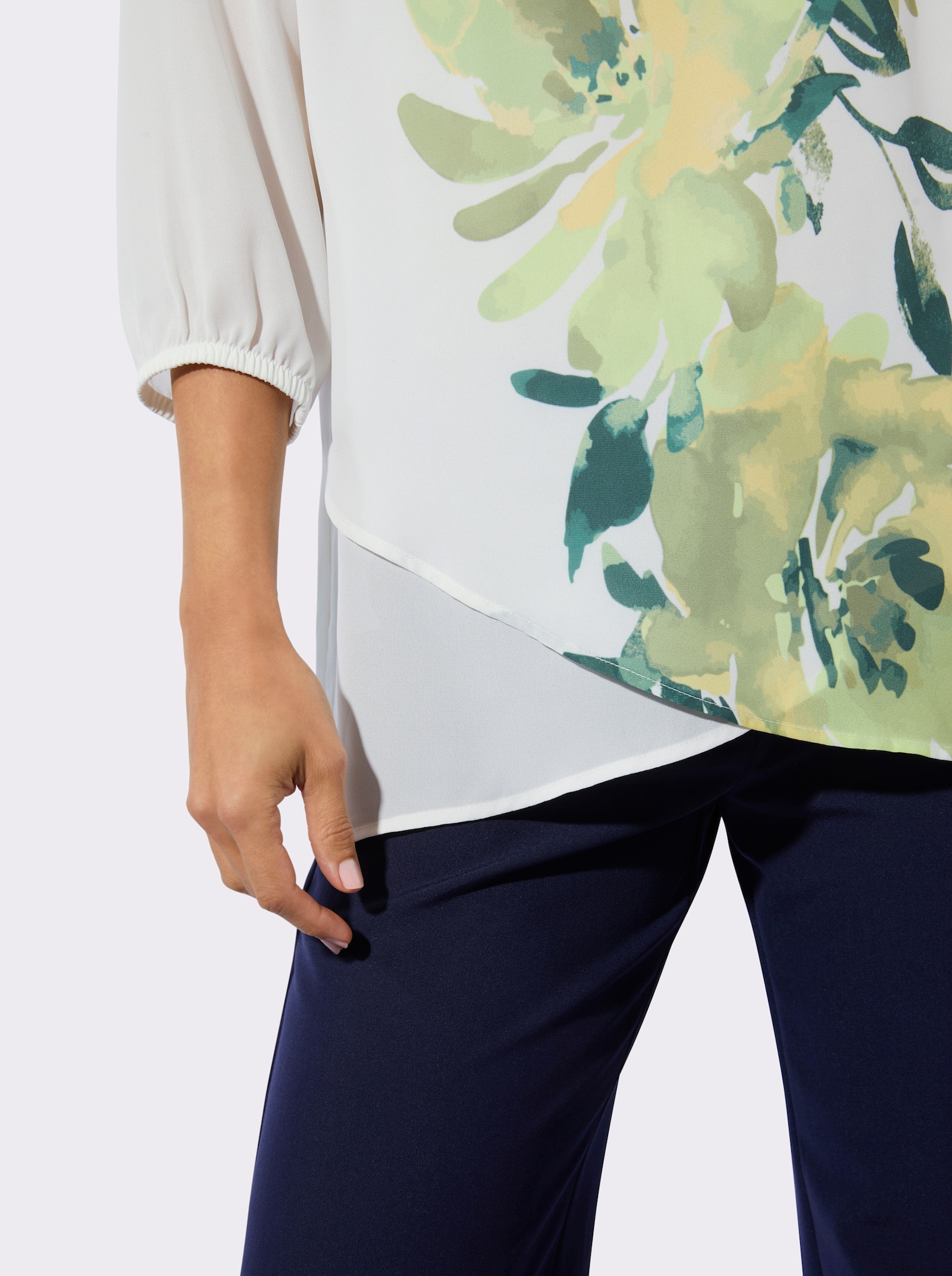 Tunika mit asymmetrischem Saum - pistazie-zitrone-bedruckt
