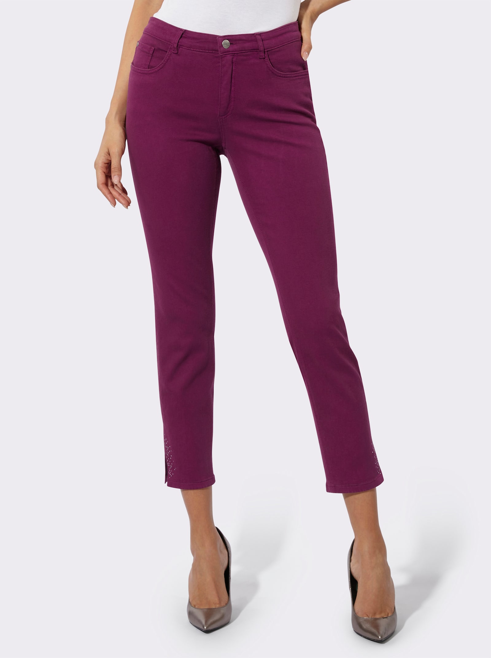 Ascari 5-Pocket-Jeans mit Glitzersteinchen - malve