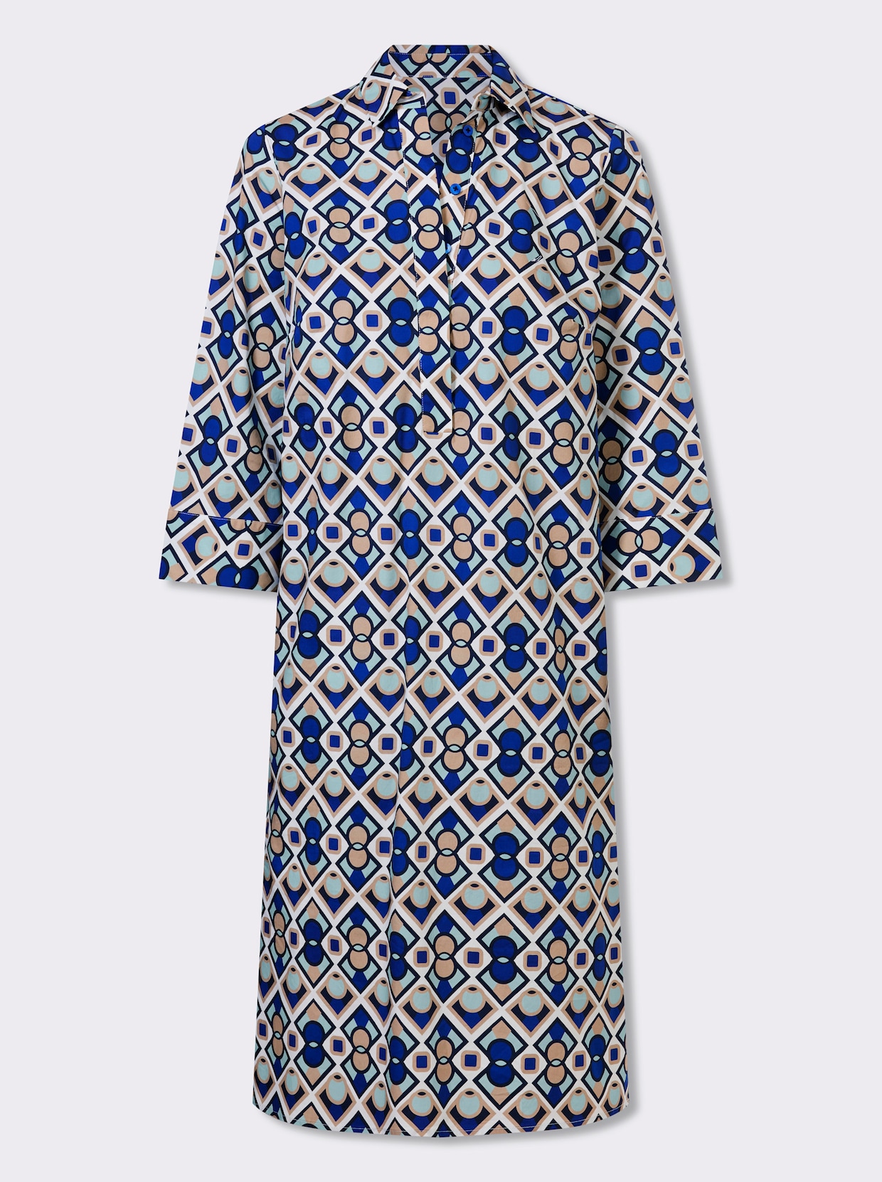 heine Druckkleid - weiß-royalblau-bedruckt