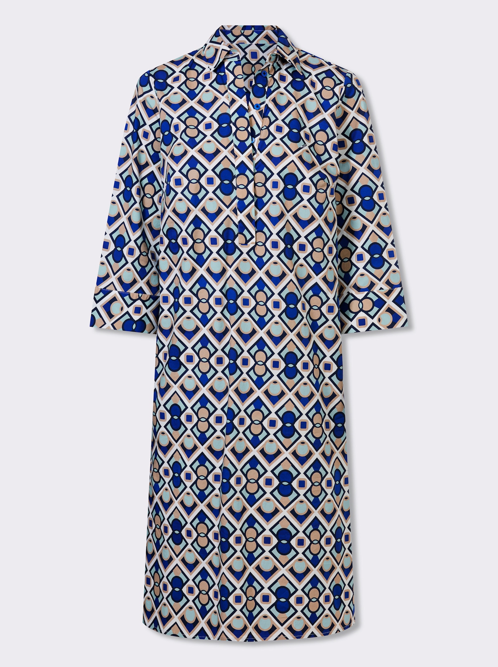 heine Druckkleid mit kurzer Knopfleiste - weiss-royalblau-bedruckt