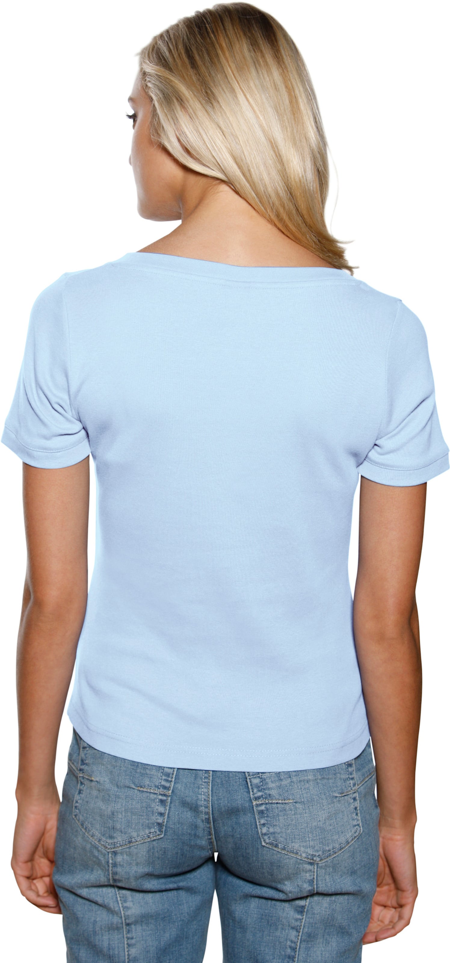 Figur mit günstig Kaufen-Carré-Shirt in bleu von heine. Carré-Shirt in bleu von heine <![CDATA[Carré-Shirt Mit großzügigem Ausschnitt. Aus trageangenehmer, feiner Rippenware. Figurbetonte Form.]]>. 