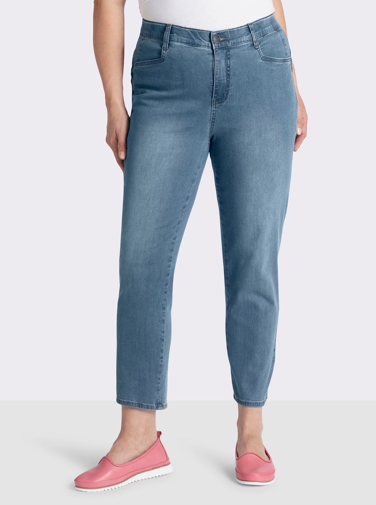 sheego Jeans skinny avec ceinture élastique - bleu blanchi