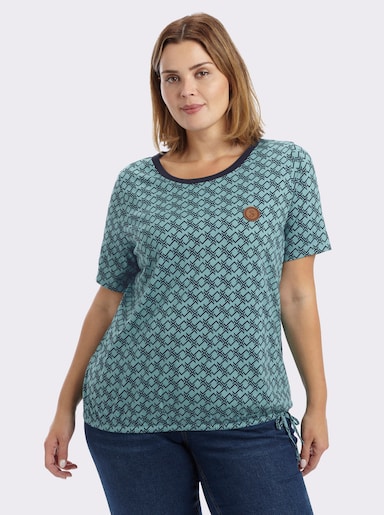 sheego Shirt mit Grafikprint und Gummizug am Saum - ozean-tiefblau-bedruckt