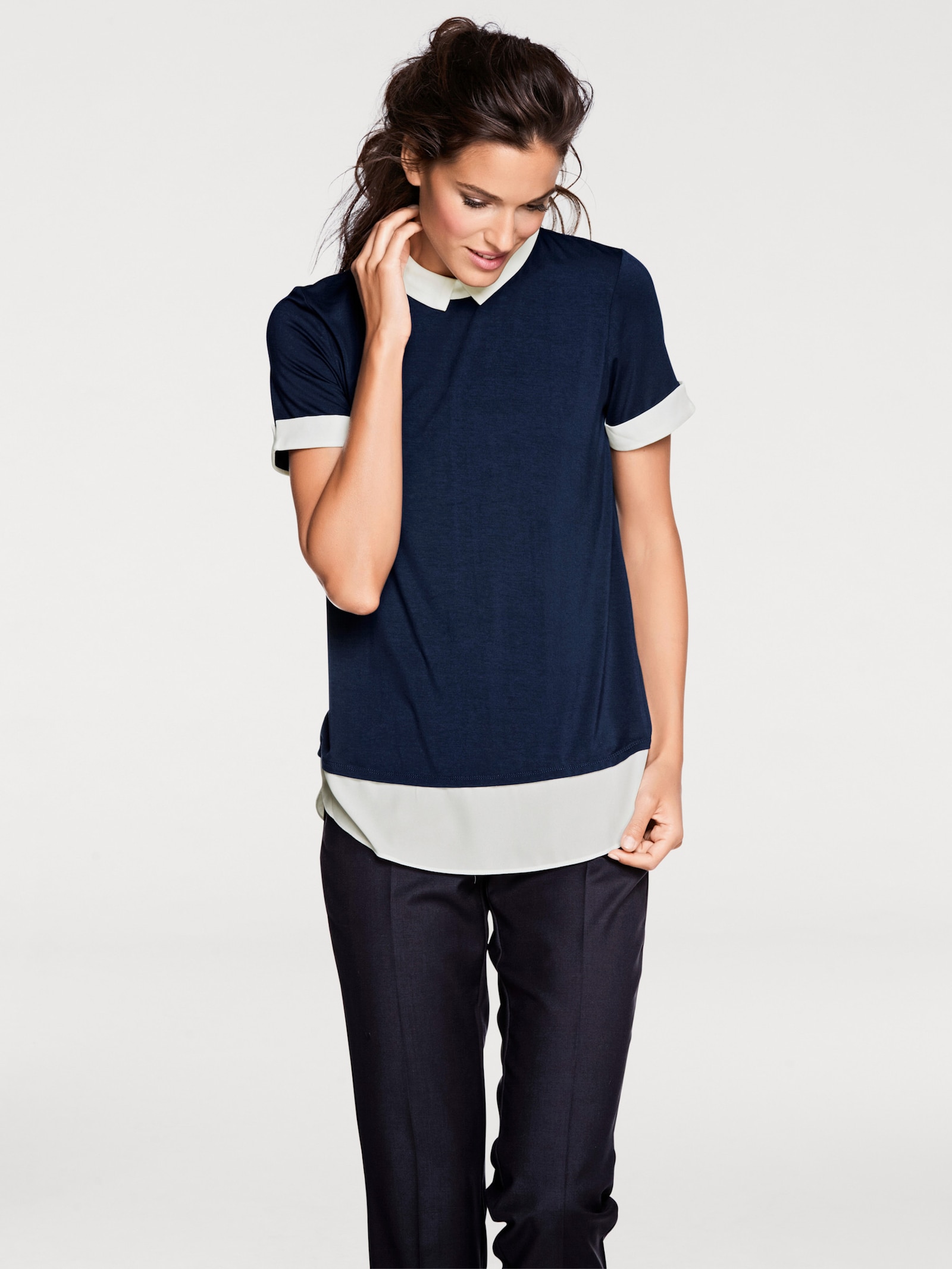 heine 2-in-1-Shirt mit Chiffon-Einsätzen - marine