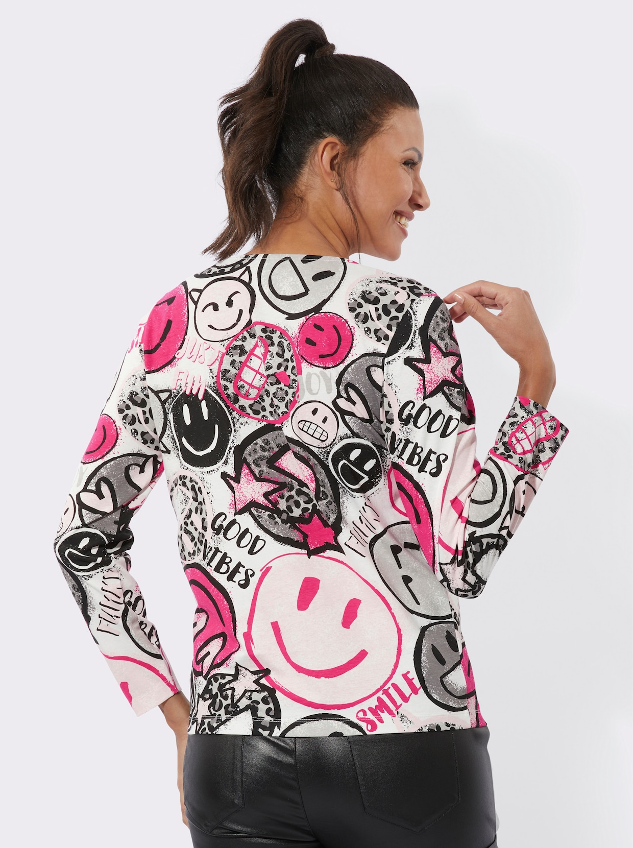 Langarmshirt - ecru-pink-bedruckt