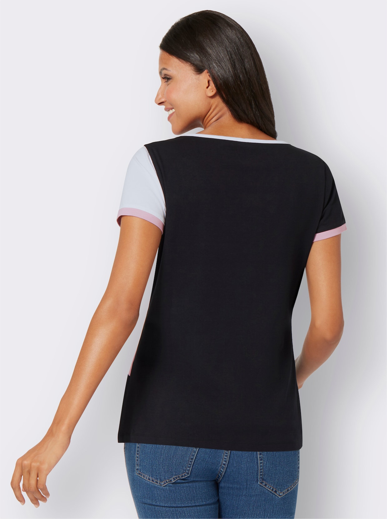 Tričko s flitrami - čierna – svetloružová