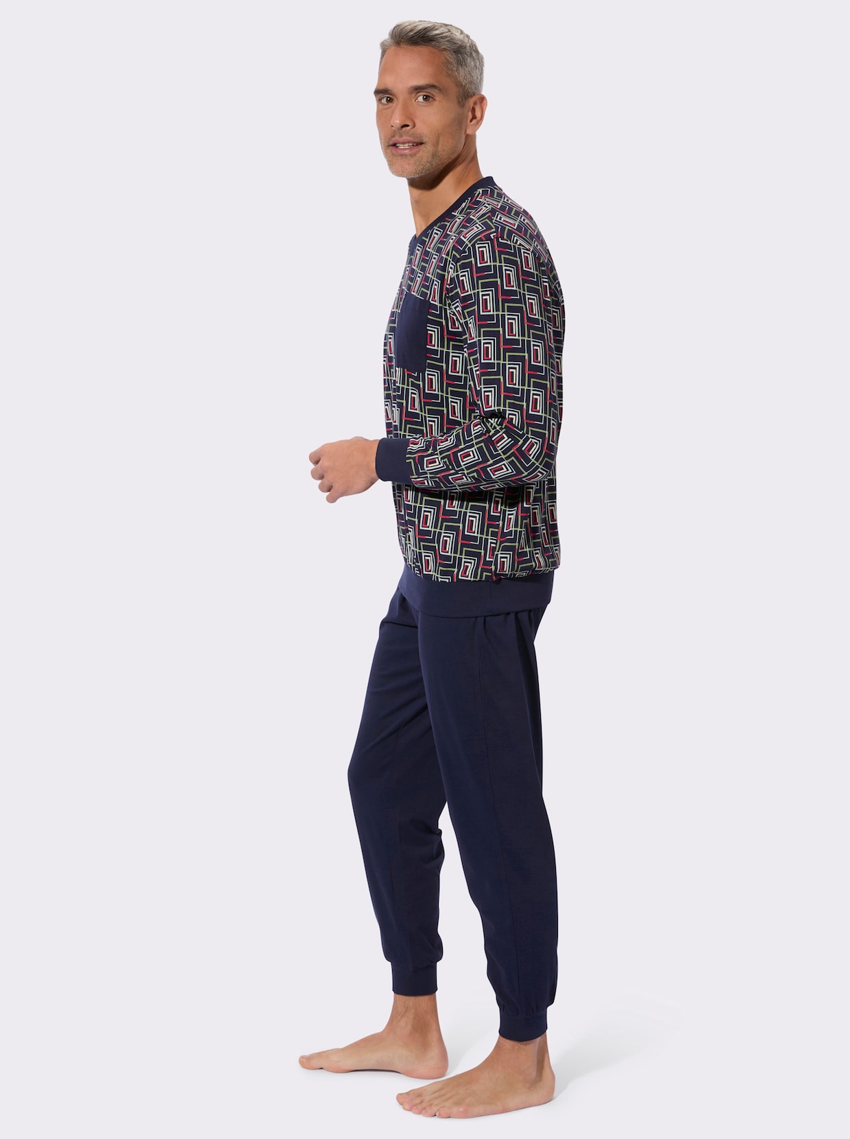 Pyjama met top met grafisch patroon - marine/rood geprint