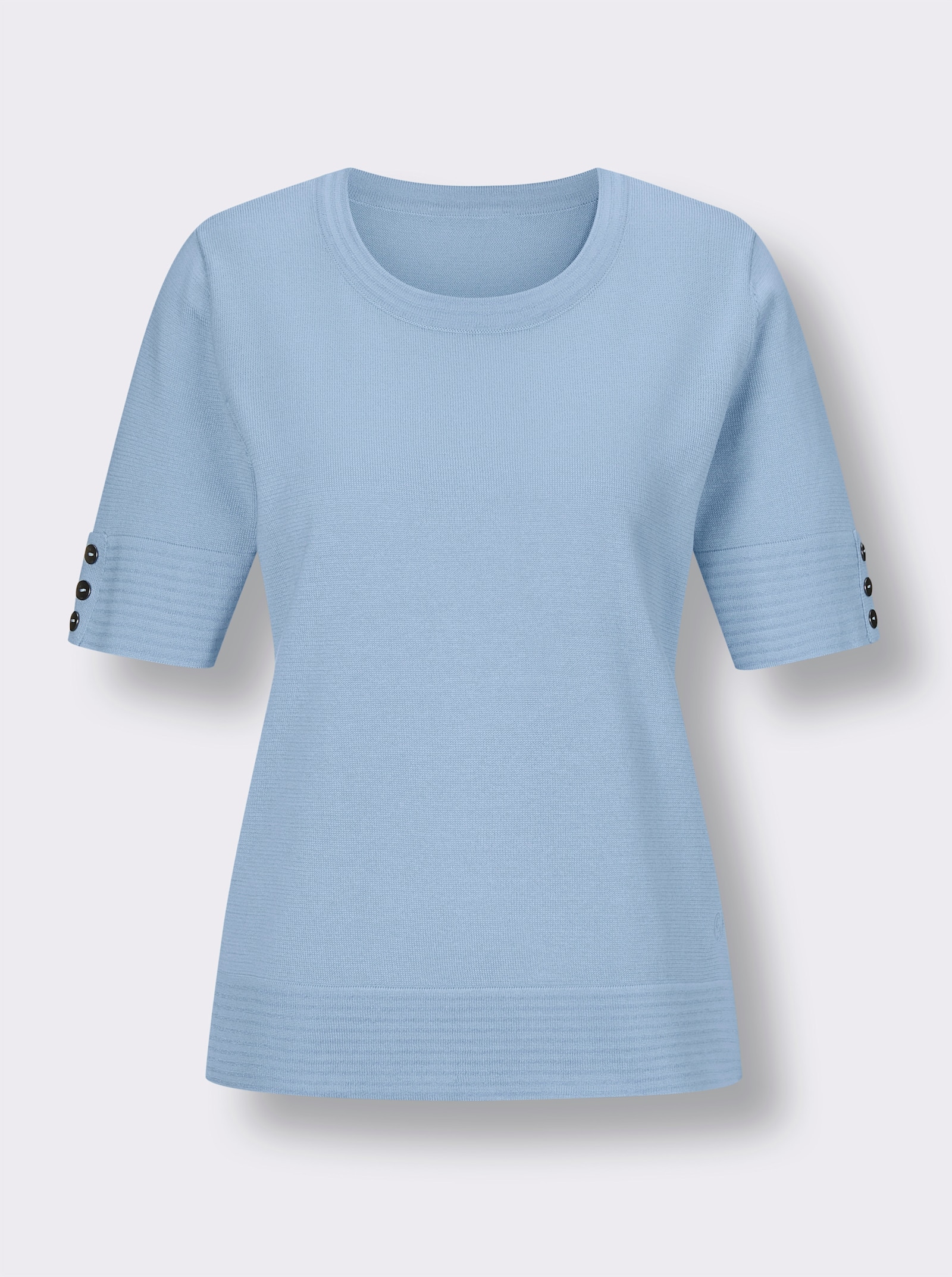 CREATION L PREMIUM Kurzarmpullover mit Glanzgarn-Abschlüssen - eisblau