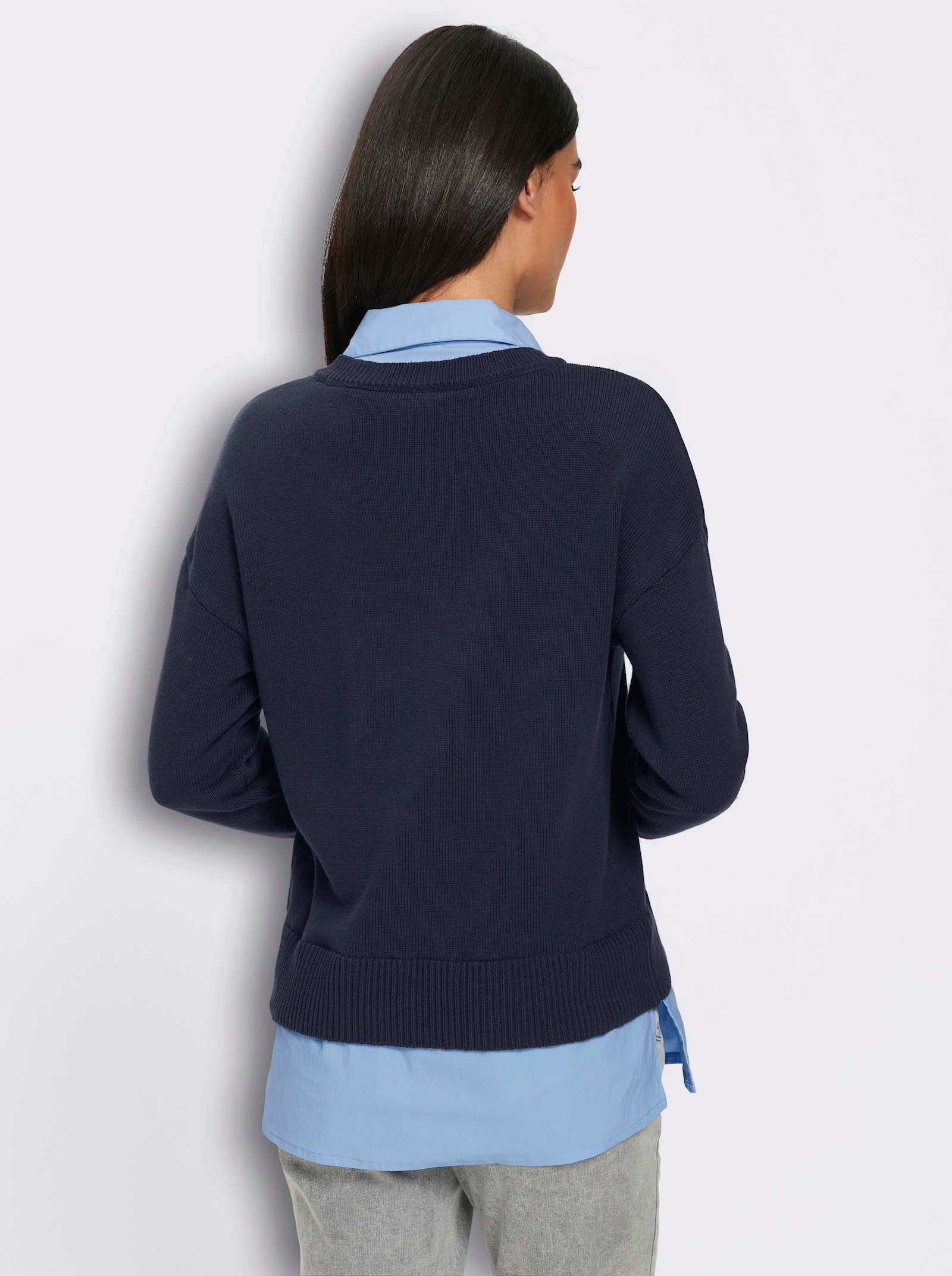 heine Katoenen pullover in 2-in-1-look - marine/ijsblauw