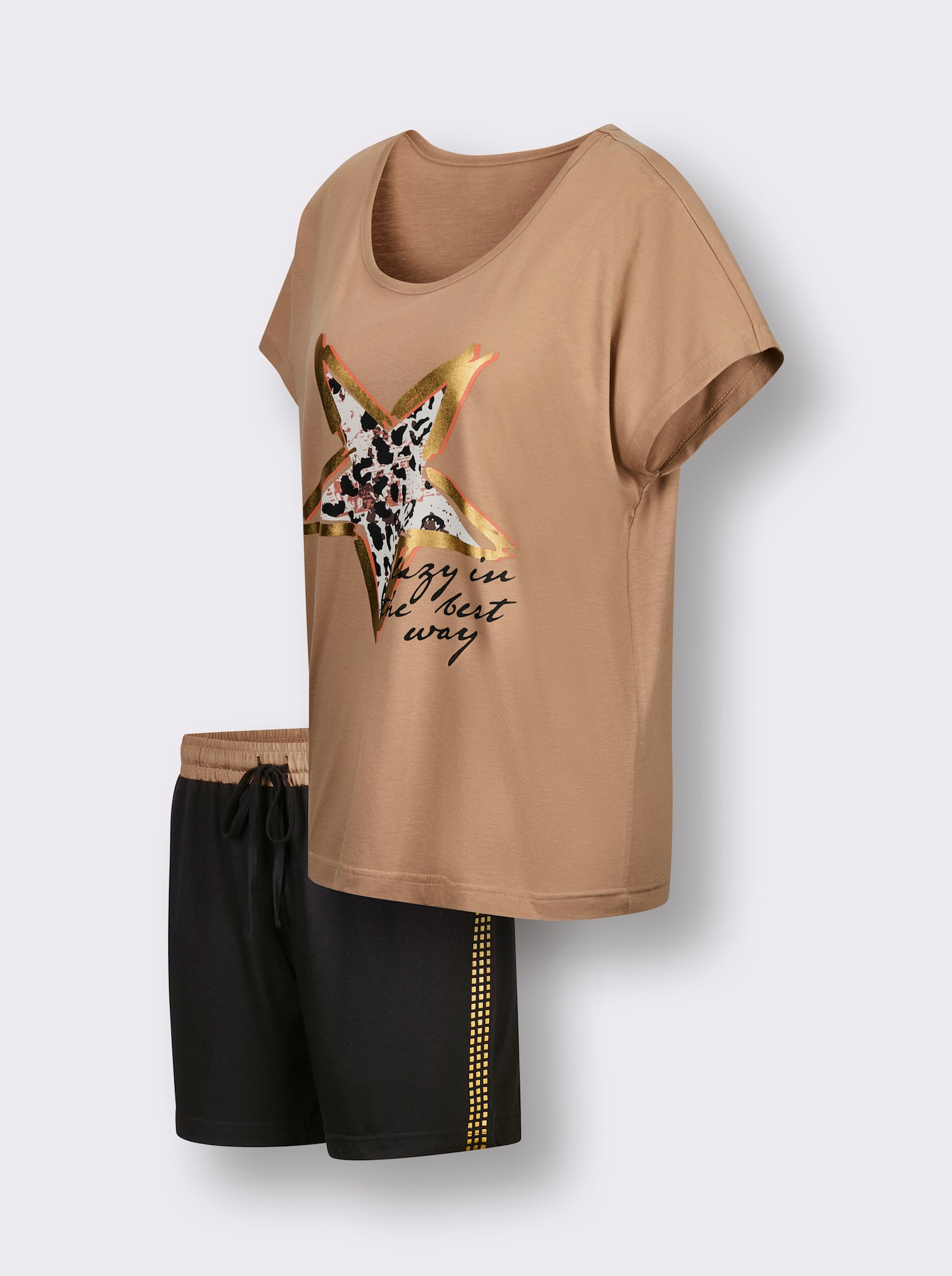 wäschepur Shorty mit Stern-Motiv - camel-schwarz-bedruckt