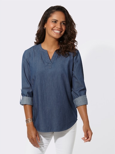 Jeanstunika mit abgerundetem Saum - blue-stone-washed